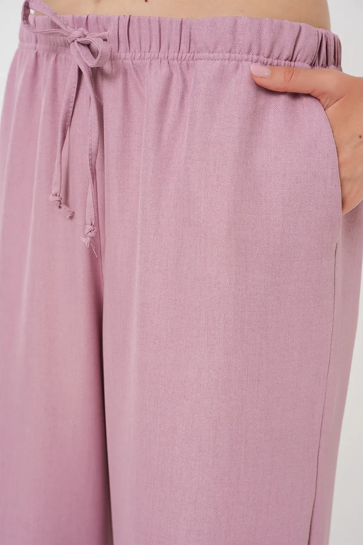 Kadın Geniş Paça Keten Pantolon 6735 - Gül Kurusu