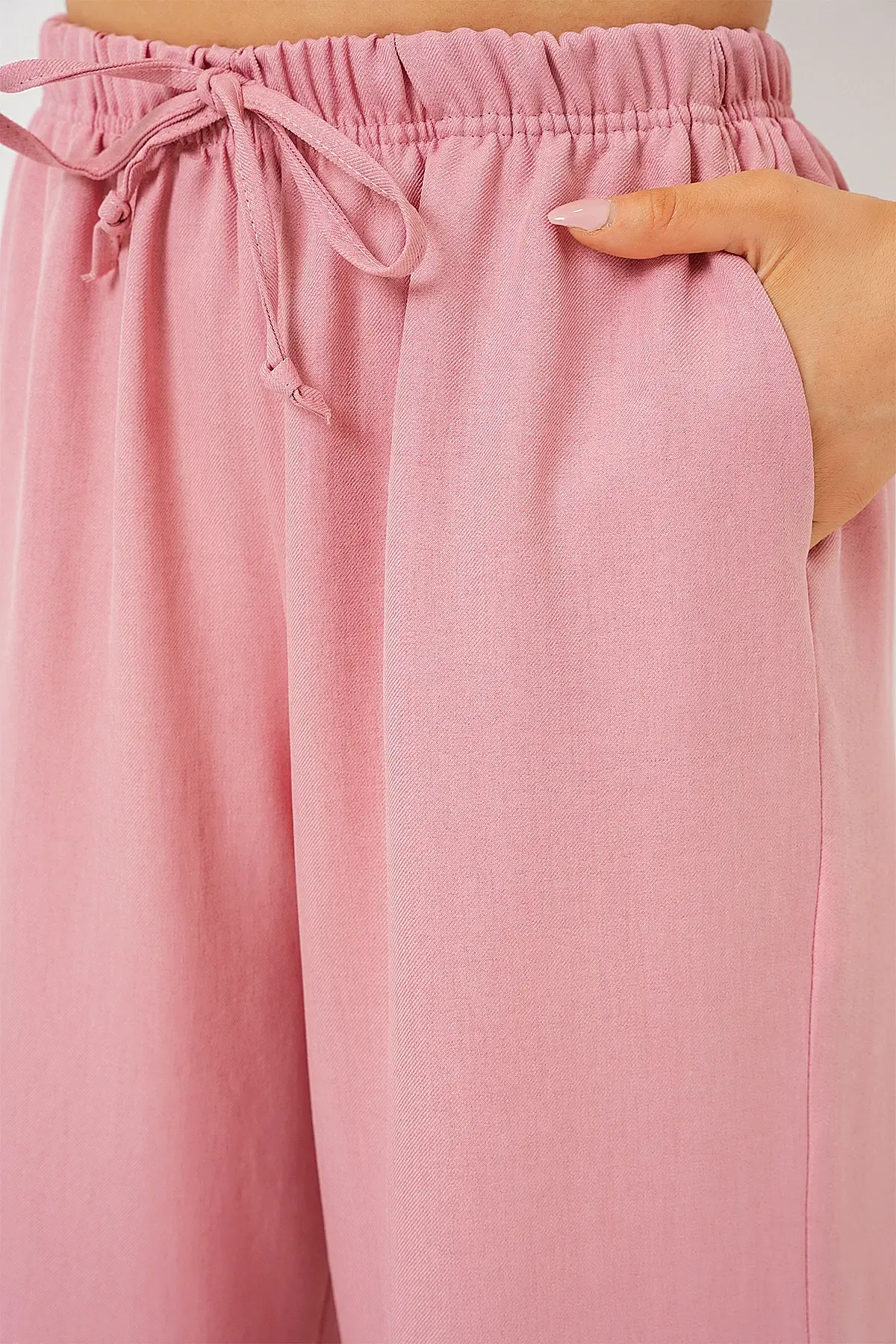 Kadın Geniş Paça Keten Pantolon 6735 - Pudra