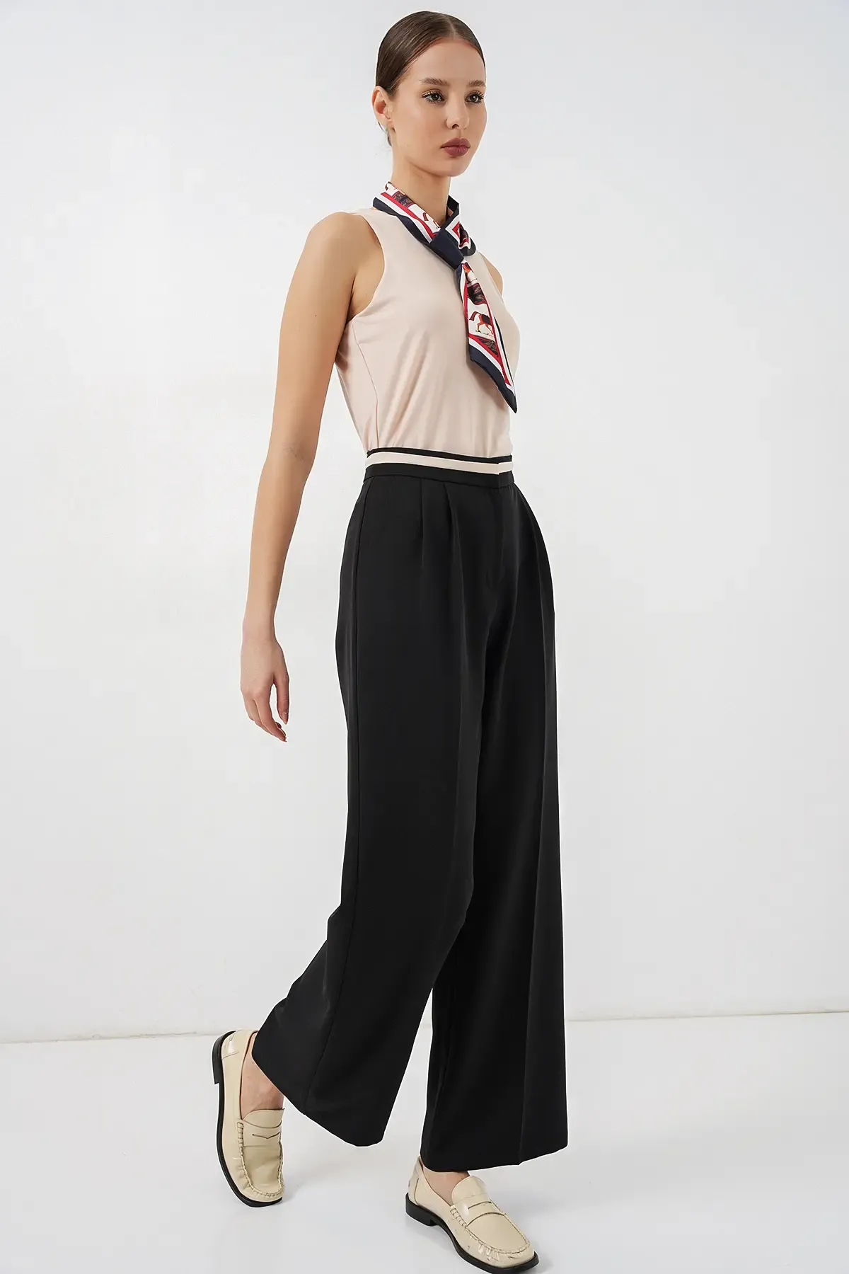 Kadın Geniş Paça Kumaş Pantolon 30088 - Siyah