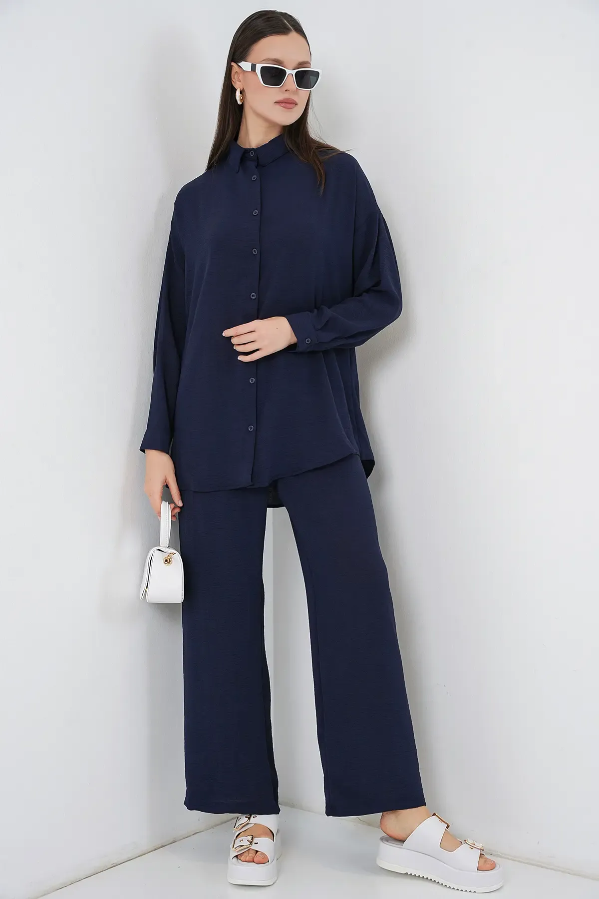 Kadın Gömlek Pantolon İkili Takım 30063 - Lacivert