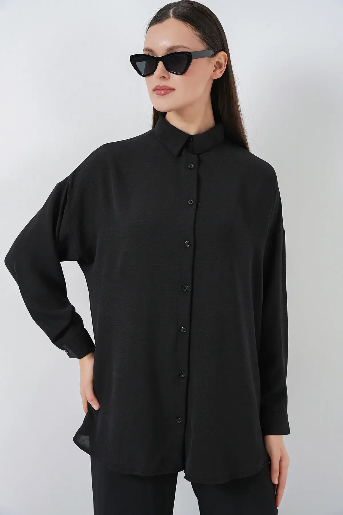 Kadın Gömlek Pantolon İkili Takım 30063 - Siyah