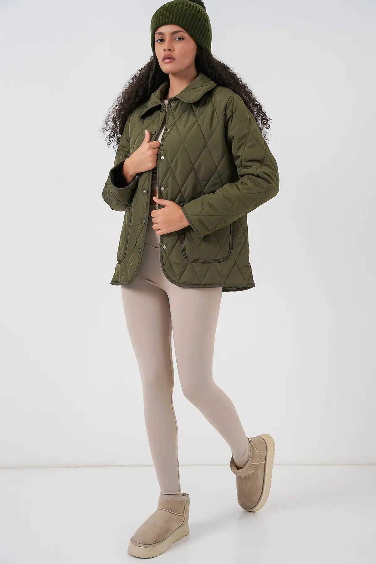 Kadın Kapitone Oversize Mont 5226 - Haki