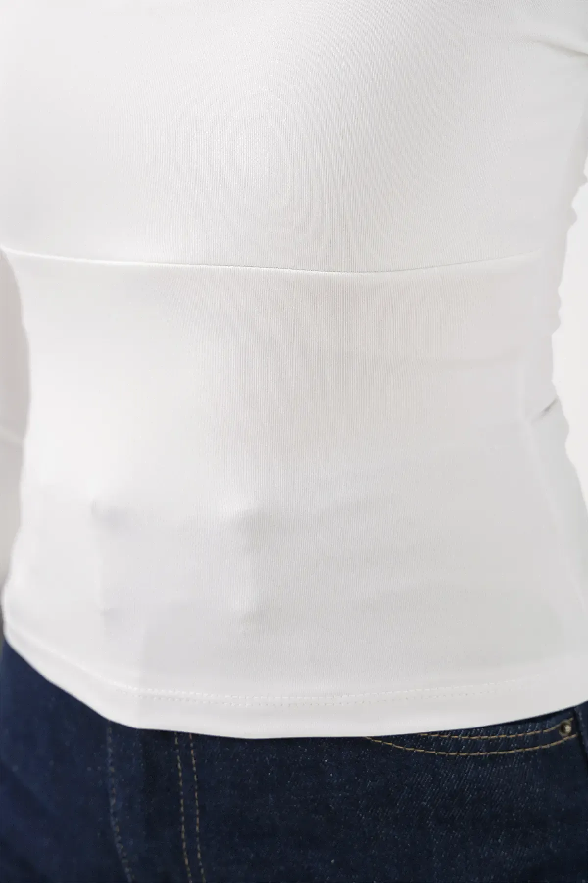 Kadın Kare Yaka Slim Fit Bluz 986 - Beyaz