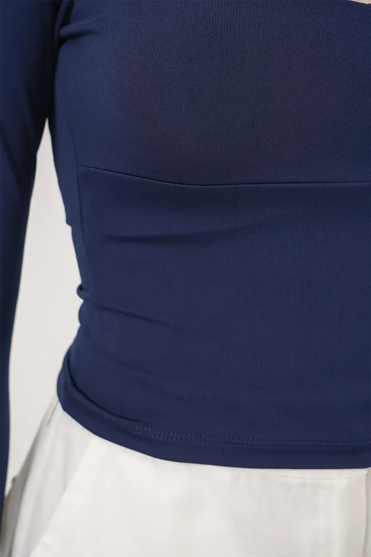 Kadın Kare Yaka Slim Fit Bluz 986 - Lacivert