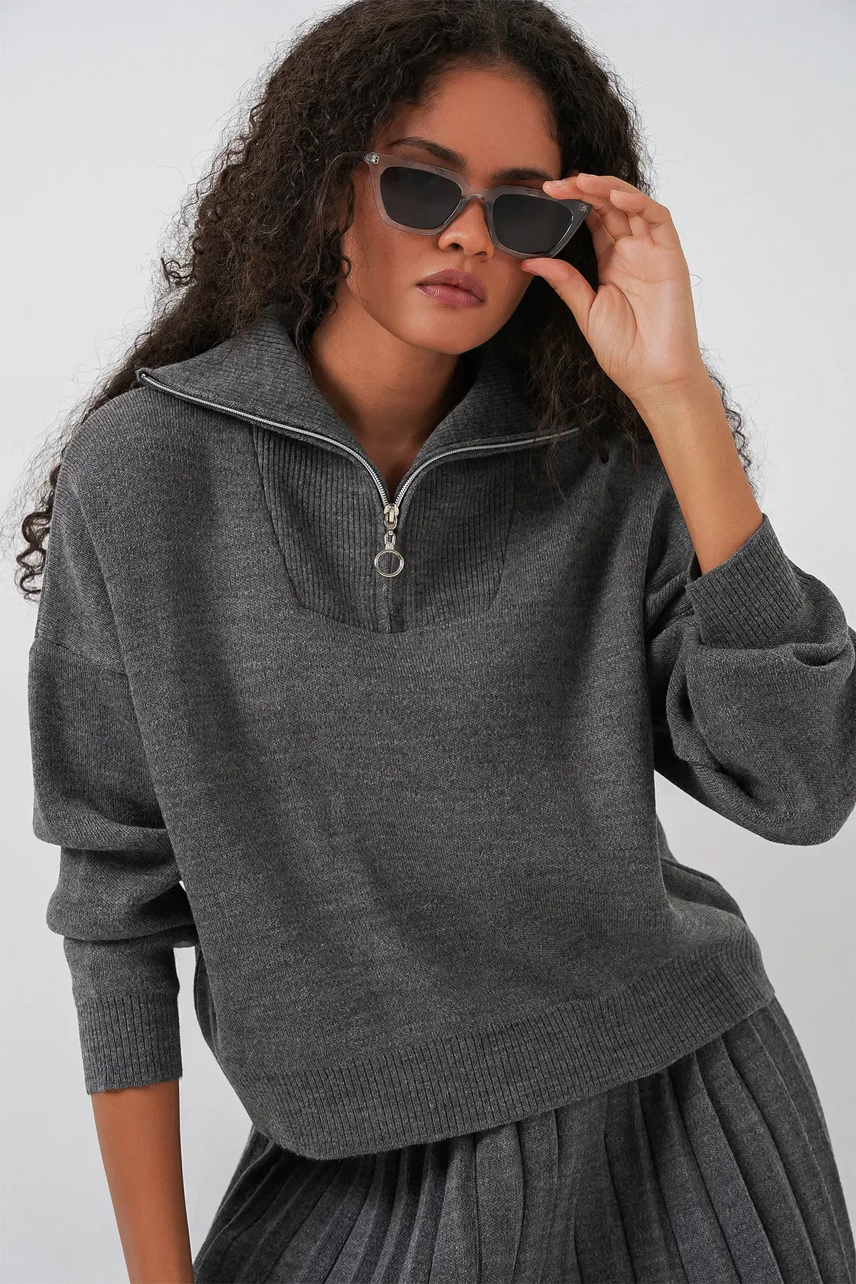 Kadın Kazak Etek İkili Takım 15938 - Antrasit