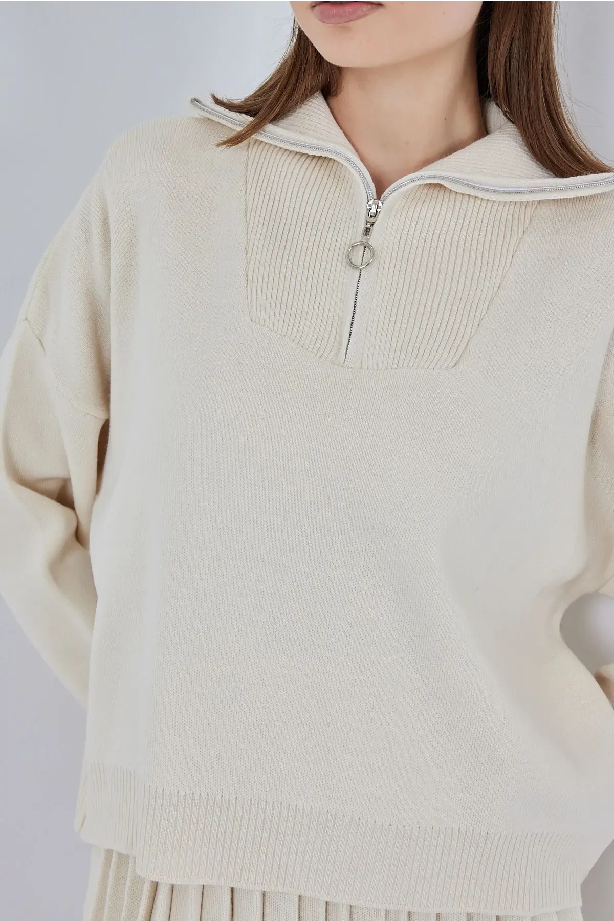 Kadın Kazak Etek İkili Takım 15938 - Ekru