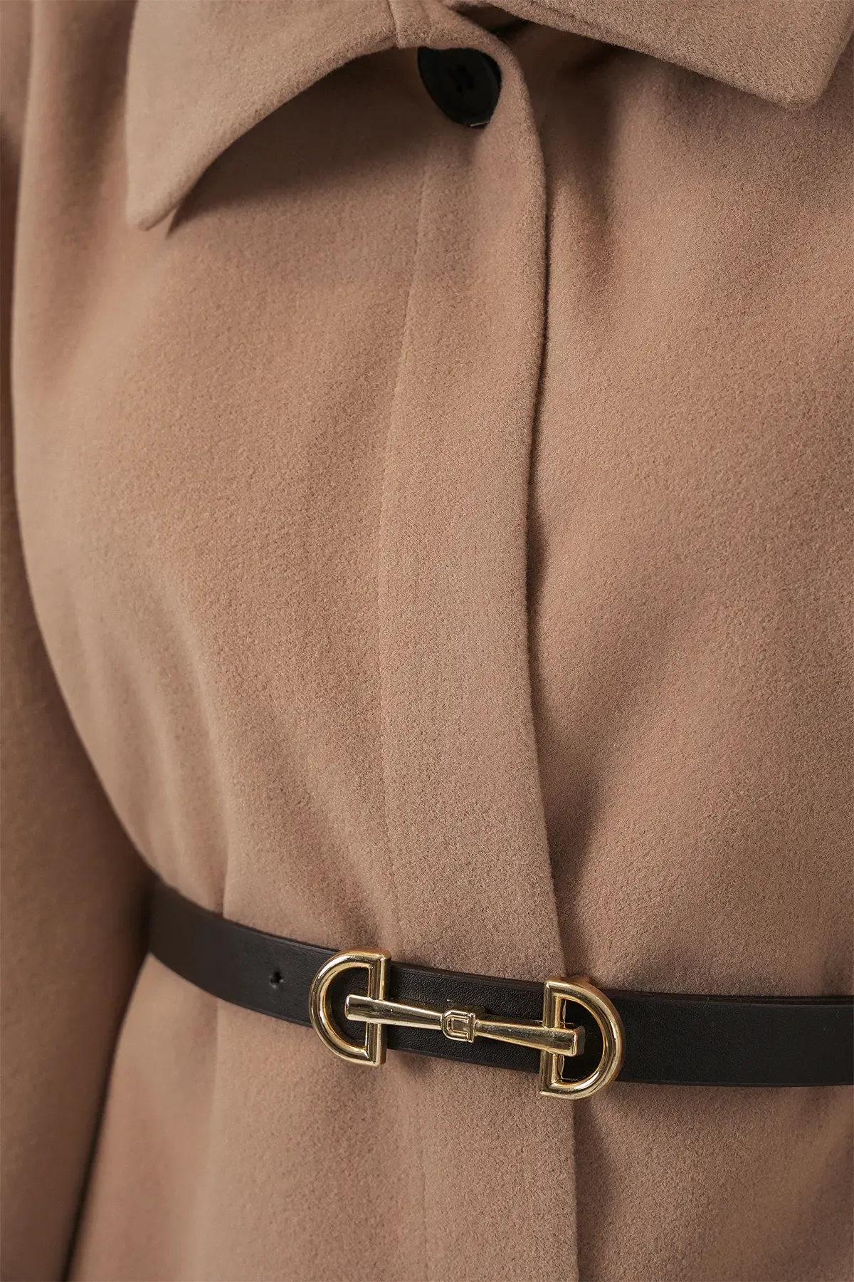 Kadın Kemerli Kaşe Panço 9170 - Camel