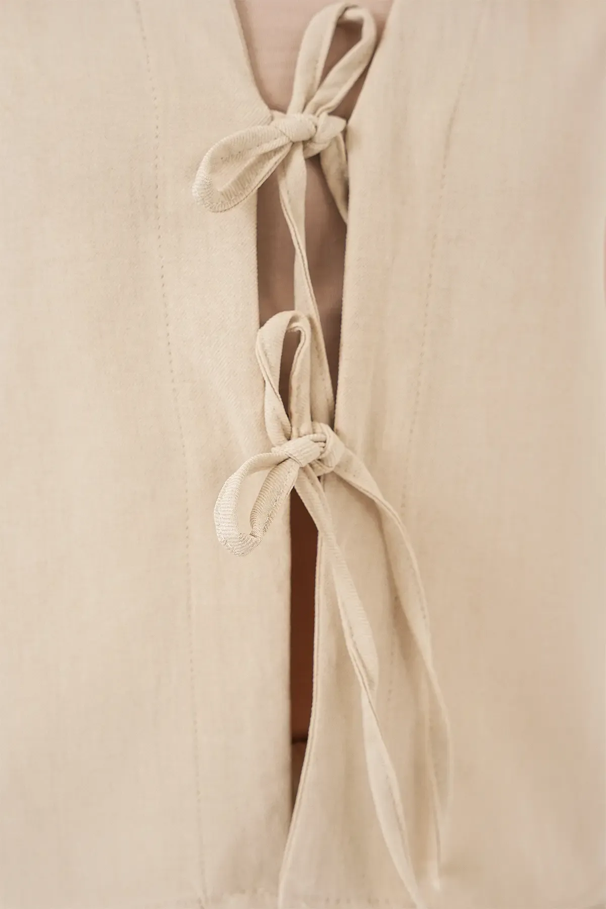 Kadın Keten Görünümlü Sıfır Kol İkili Takım 6746 - Bej