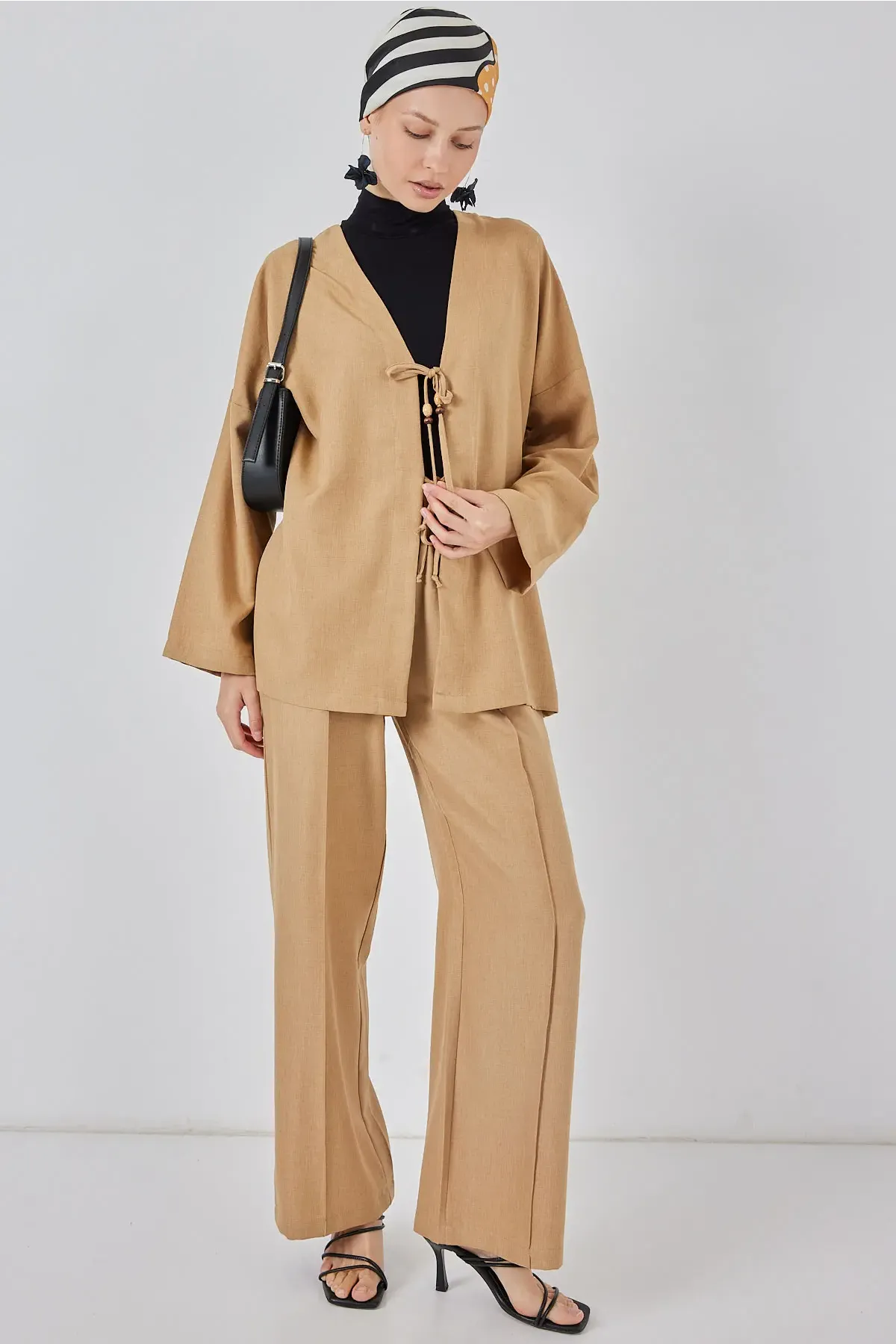 Kadın Keten Kimono İkili Takım 6727 - Bisküvi