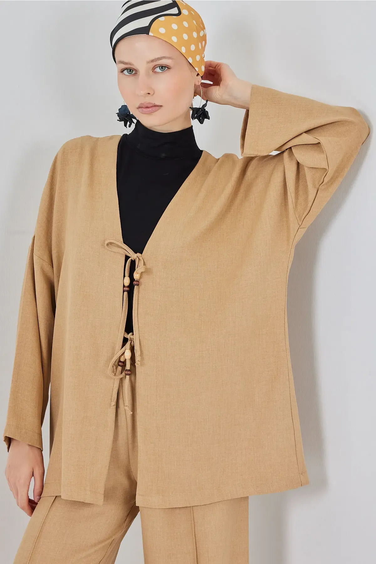 Kadın Keten Kimono İkili Takım 6727 - Bisküvi