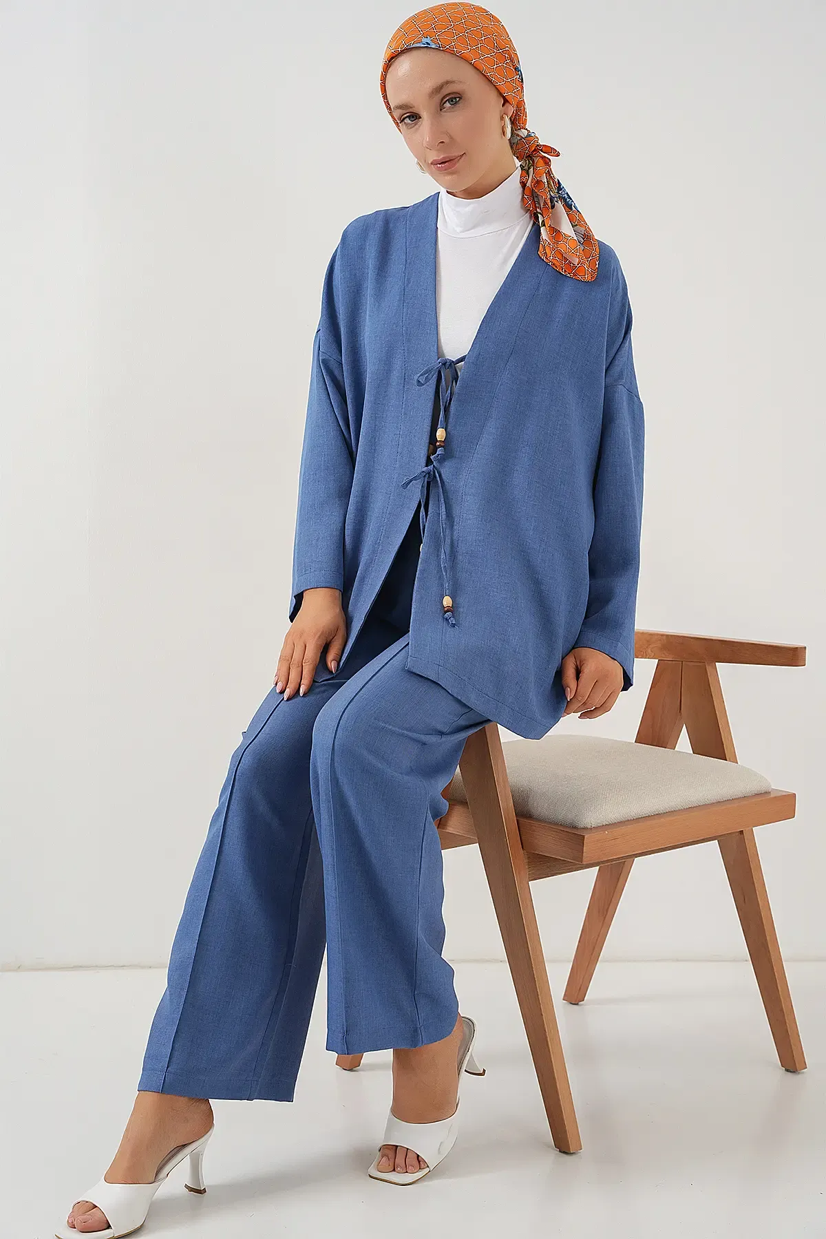 Kadın Keten Kimono İkili Takım 6727 - İndigo