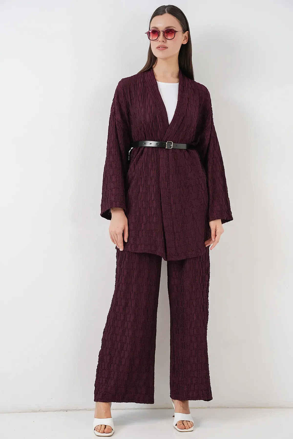 Kadın Kimono Pantolon İkili Takım 30078 - Bordo