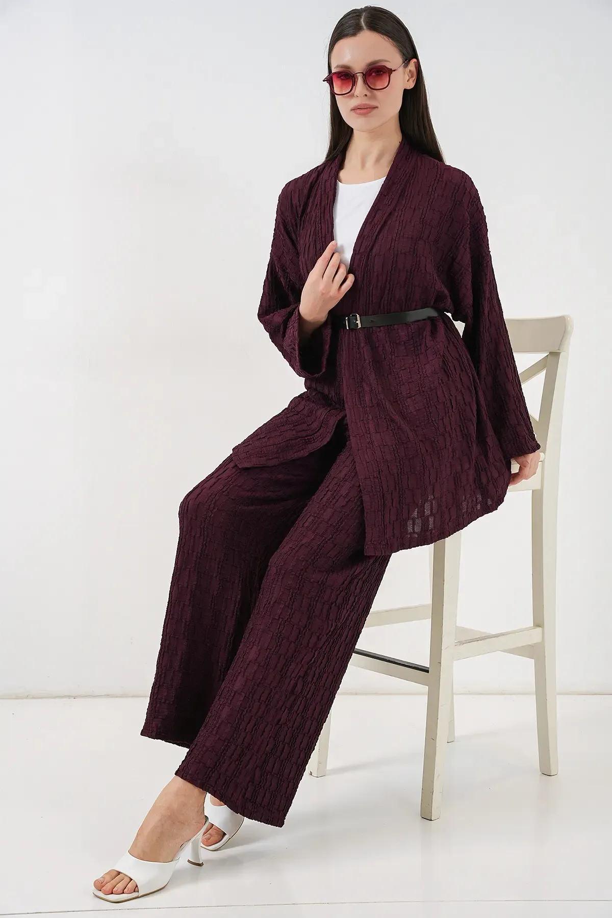Kadın Kimono Pantolon İkili Takım 30078 - Bordo