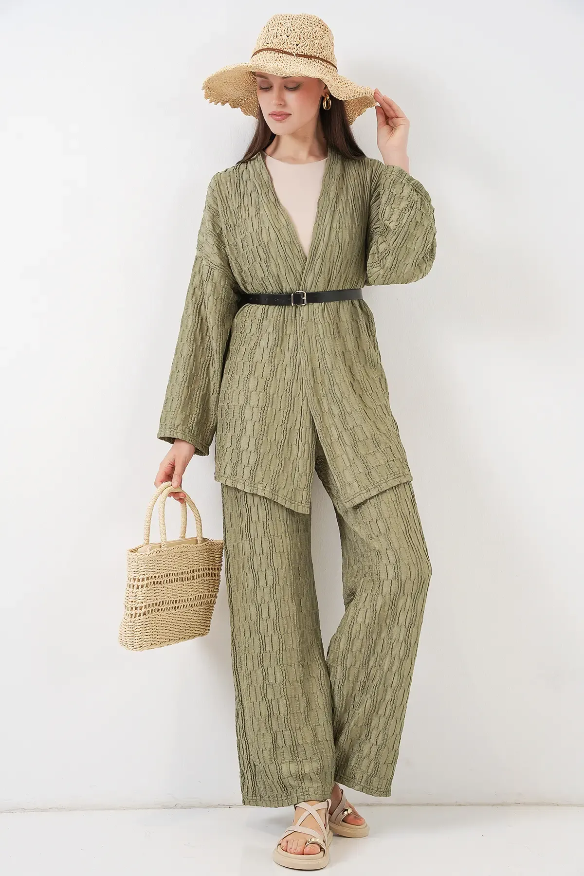 Kadın Kimono Pantolon İkili Takım 30078 - Çağla