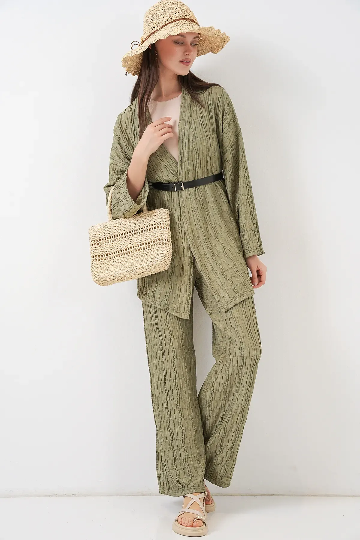 Kadın Kimono Pantolon İkili Takım 30078 - Çağla