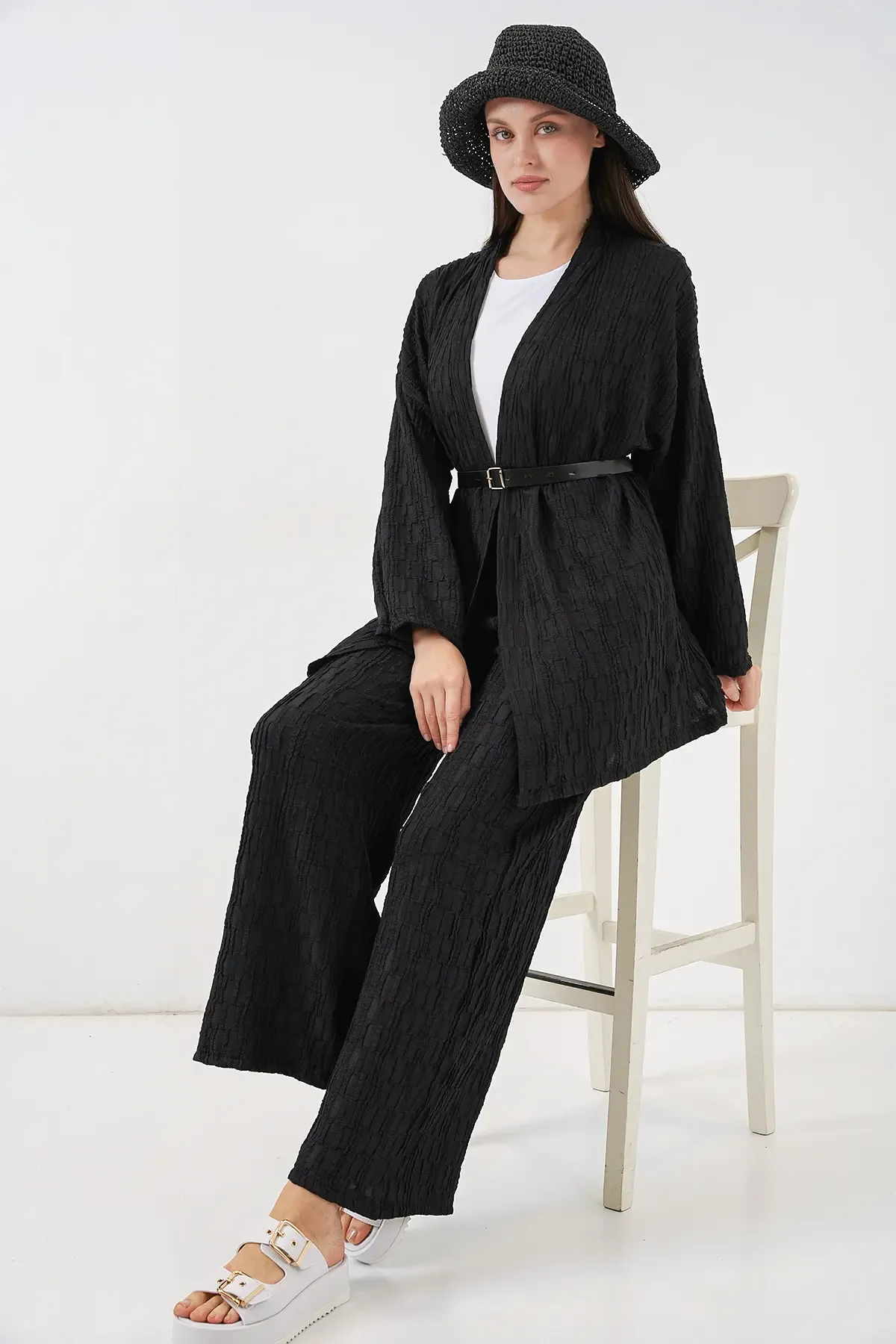 Kadın Kimono Pantolon İkili Takım 30078 - Siyah