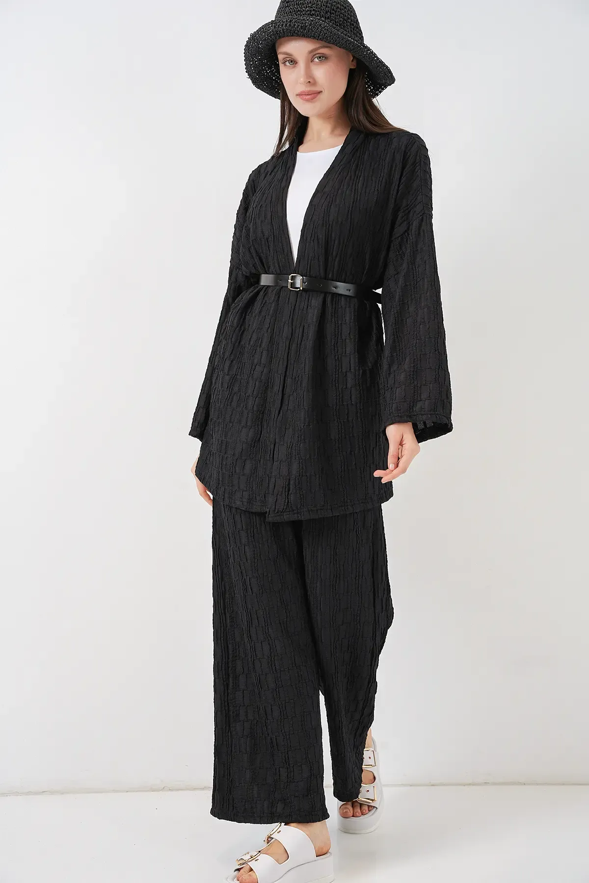 Kadın Kimono Pantolon İkili Takım 30078 - Siyah