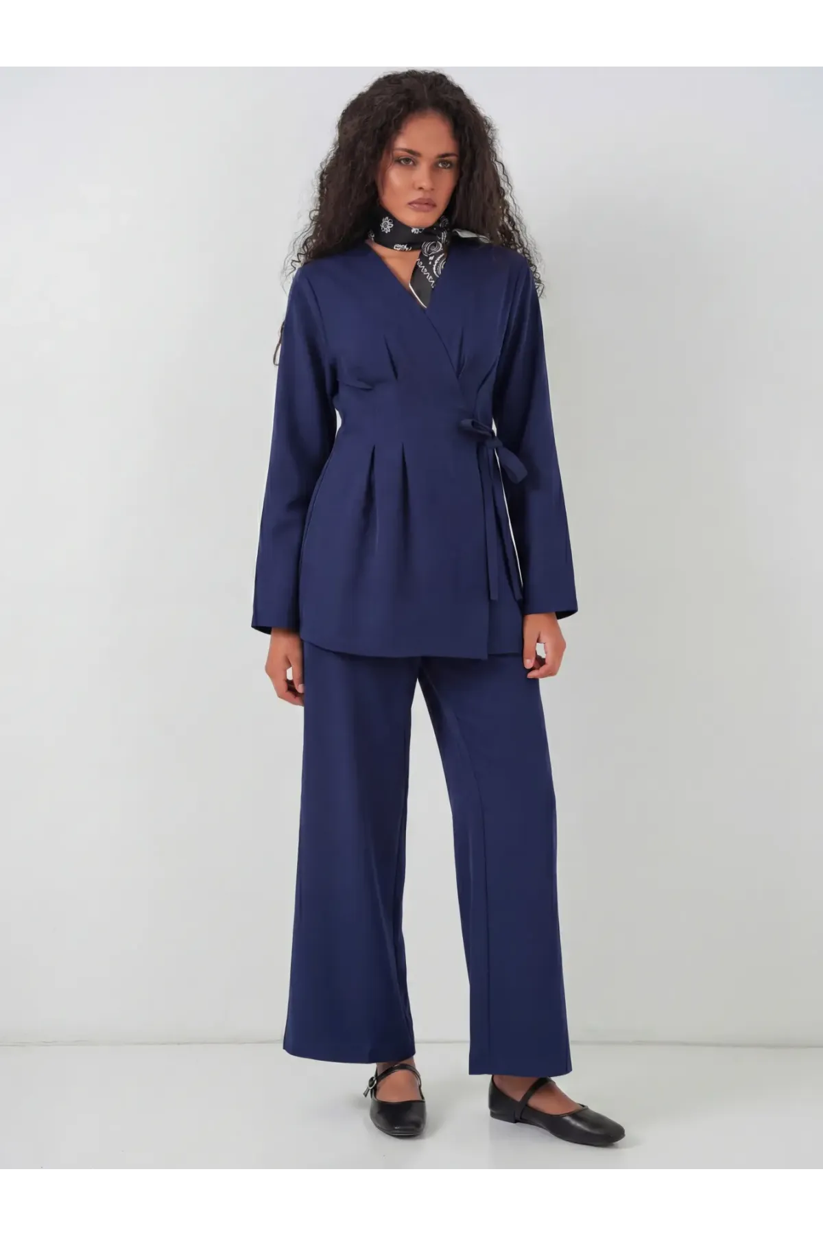 Kadın Kimono Pantolon Kumaş Takım 30054 - Lacivert