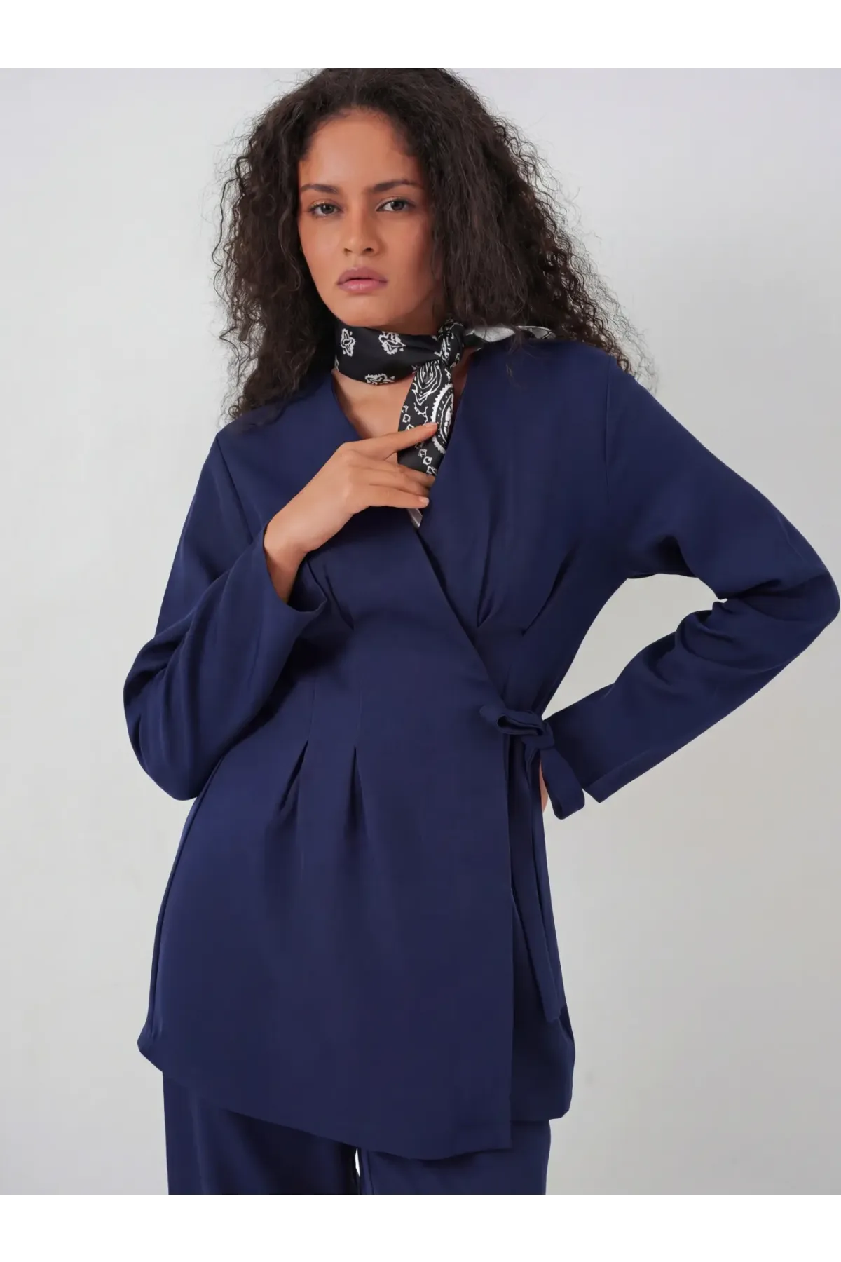 Kadın Kimono Pantolon Kumaş Takım 30054 - Lacivert