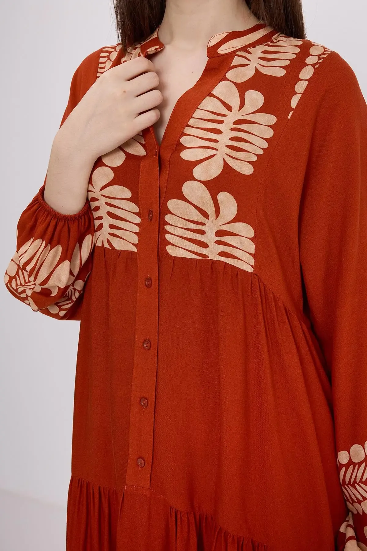 Kadın Kiremit Vizon Viskon Tesettür Elbise 2423