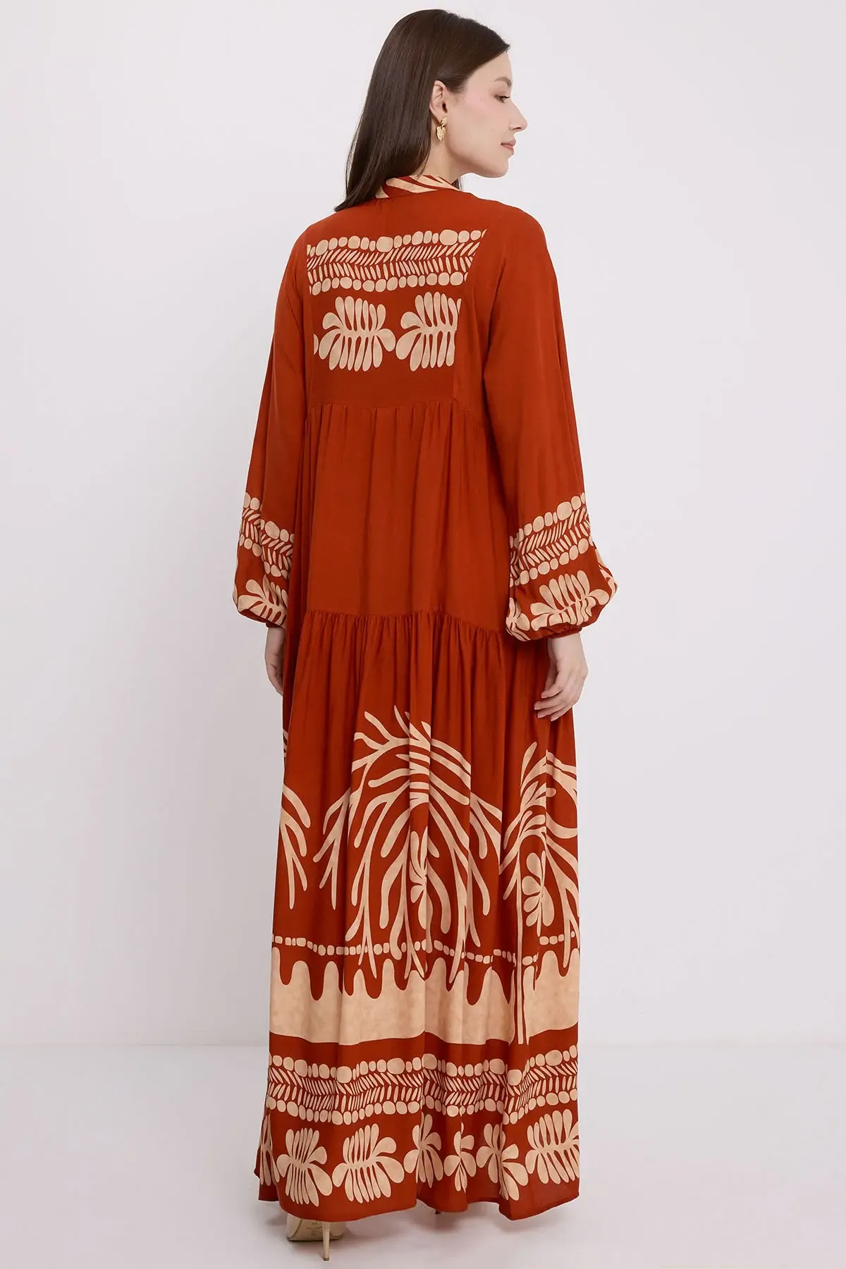 Kadın Kiremit Vizon Viskon Tesettür Elbise 2423