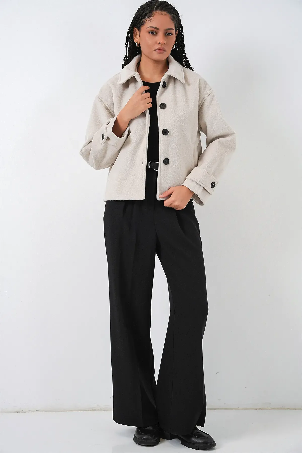 Kadın Kısa Kaşe Ceket 0724 - Ekru