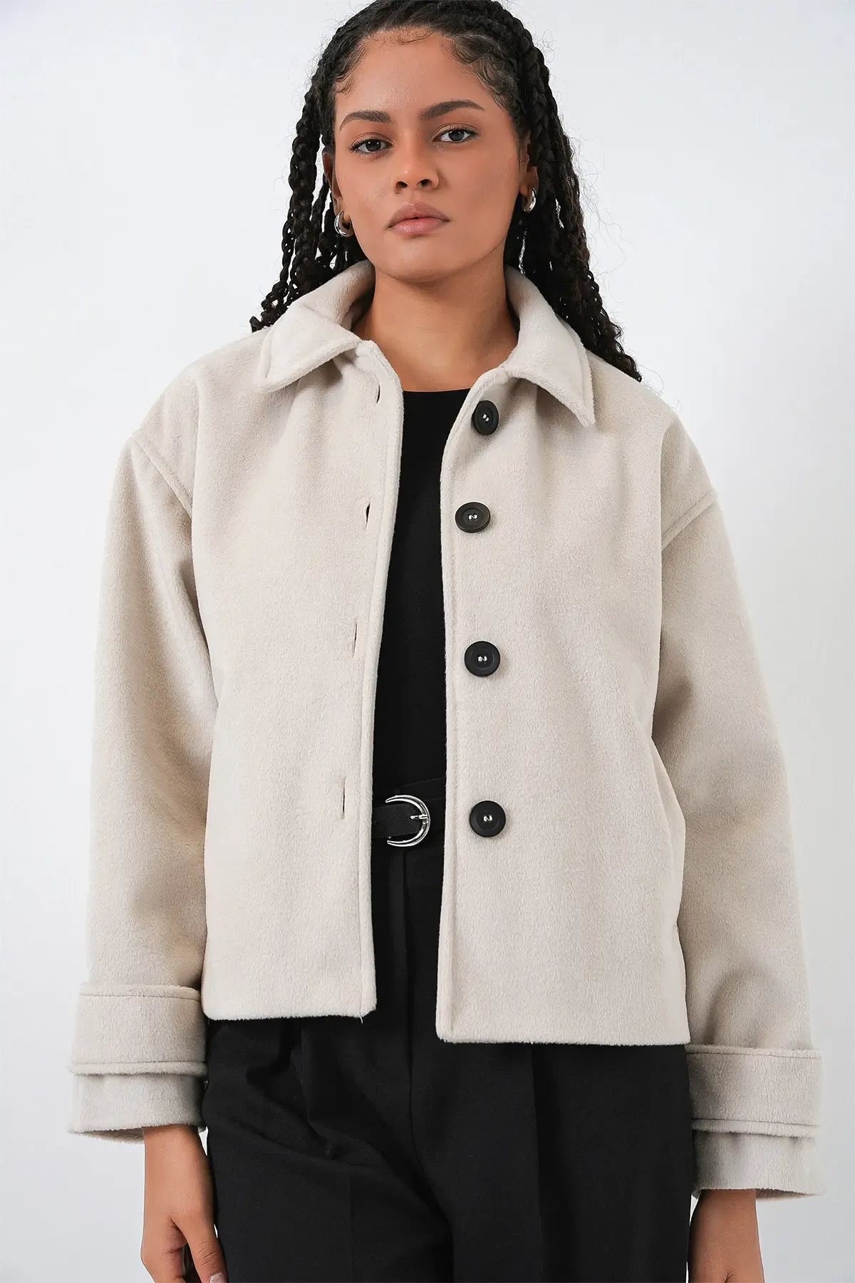 Kadın Kısa Kaşe Ceket 0724 - Ekru