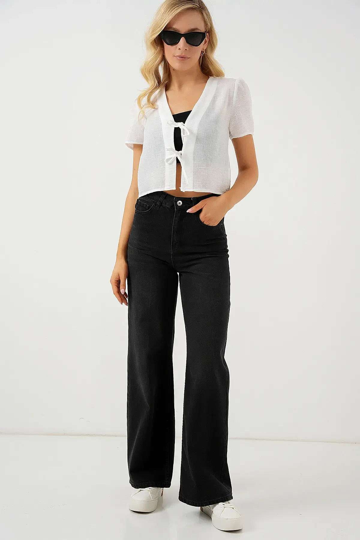 Kadın Kısa Kol Crop Bluz 958 - Beyaz