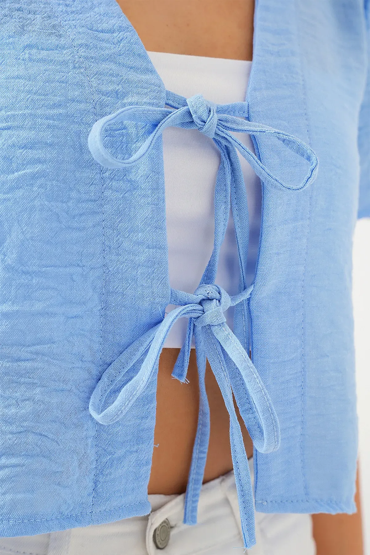 Kadın Kısa Kol Crop Bluz 958 - Mavi