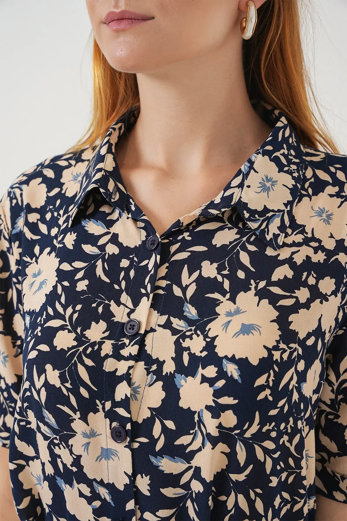 Kadın Kısa Kol Desenli Elbise 2560 - Lacivert