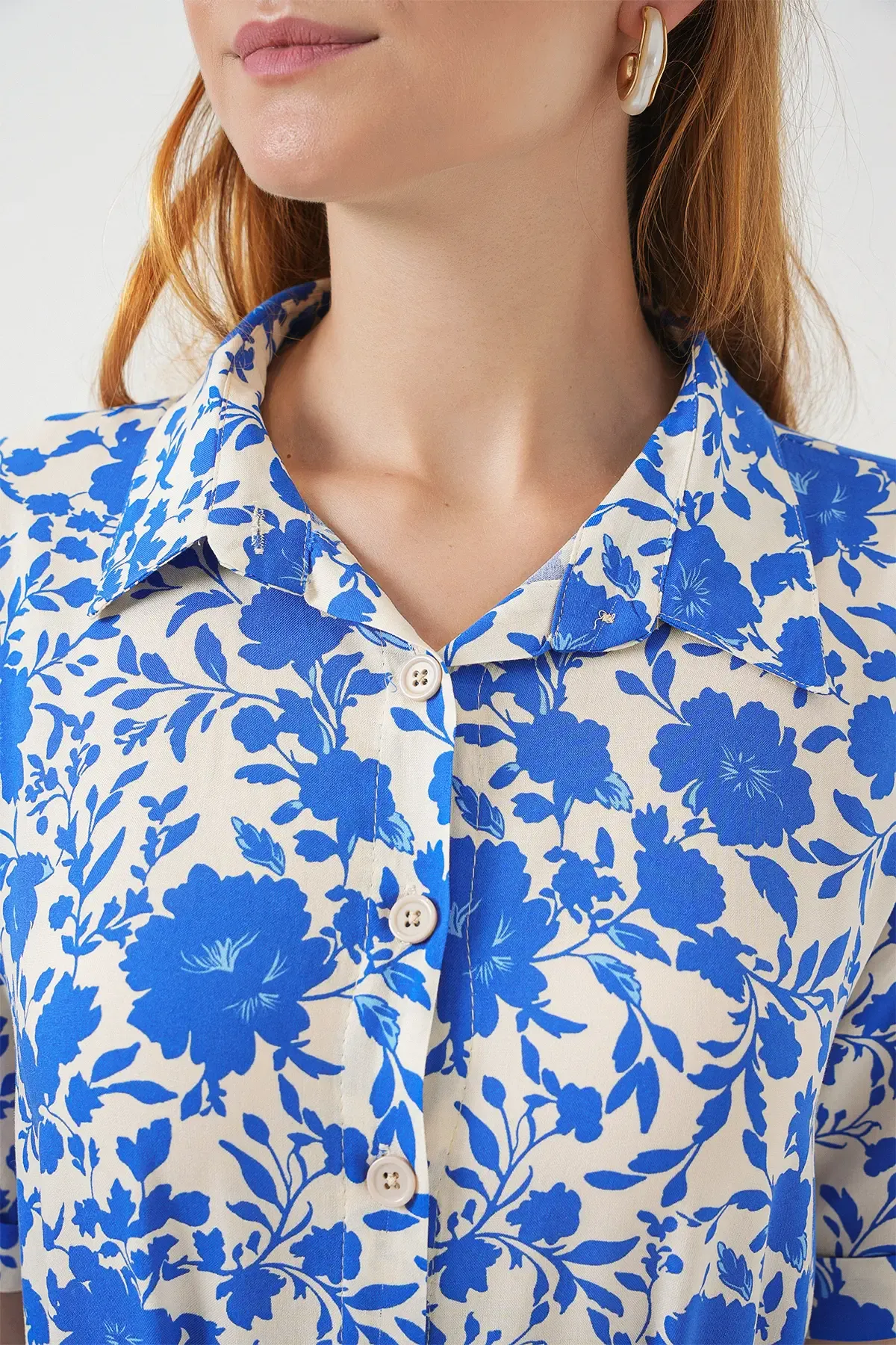 Kadın Kısa Kol Desenli Elbise 2560 - Saks