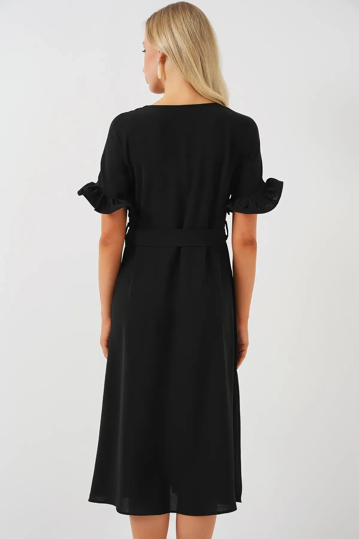 Kadın Kısa Kol Düğmeli Elbise 2555 - Siyah