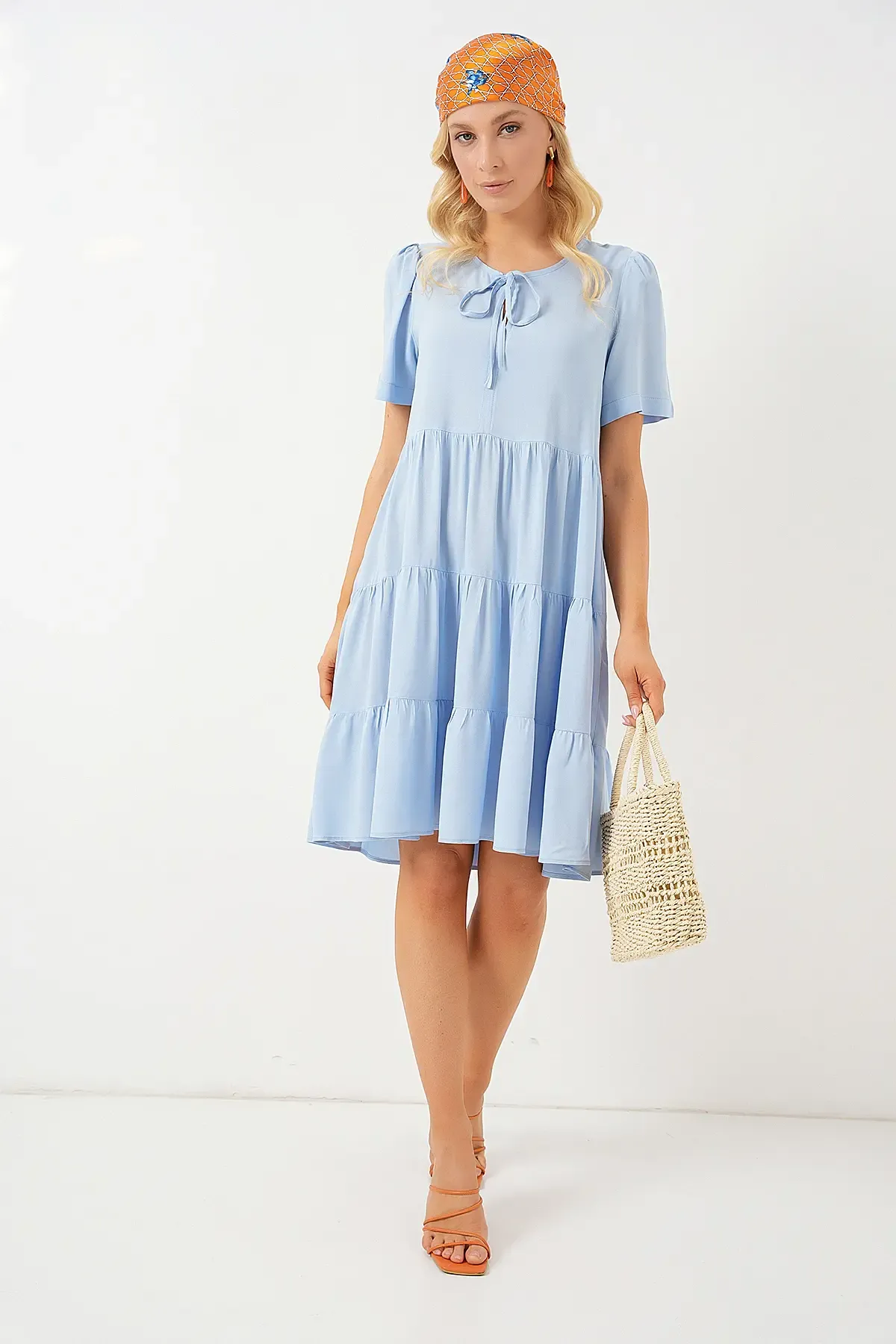 Kadın Kısa Kol Kısa Elbise 2554 - Mavi