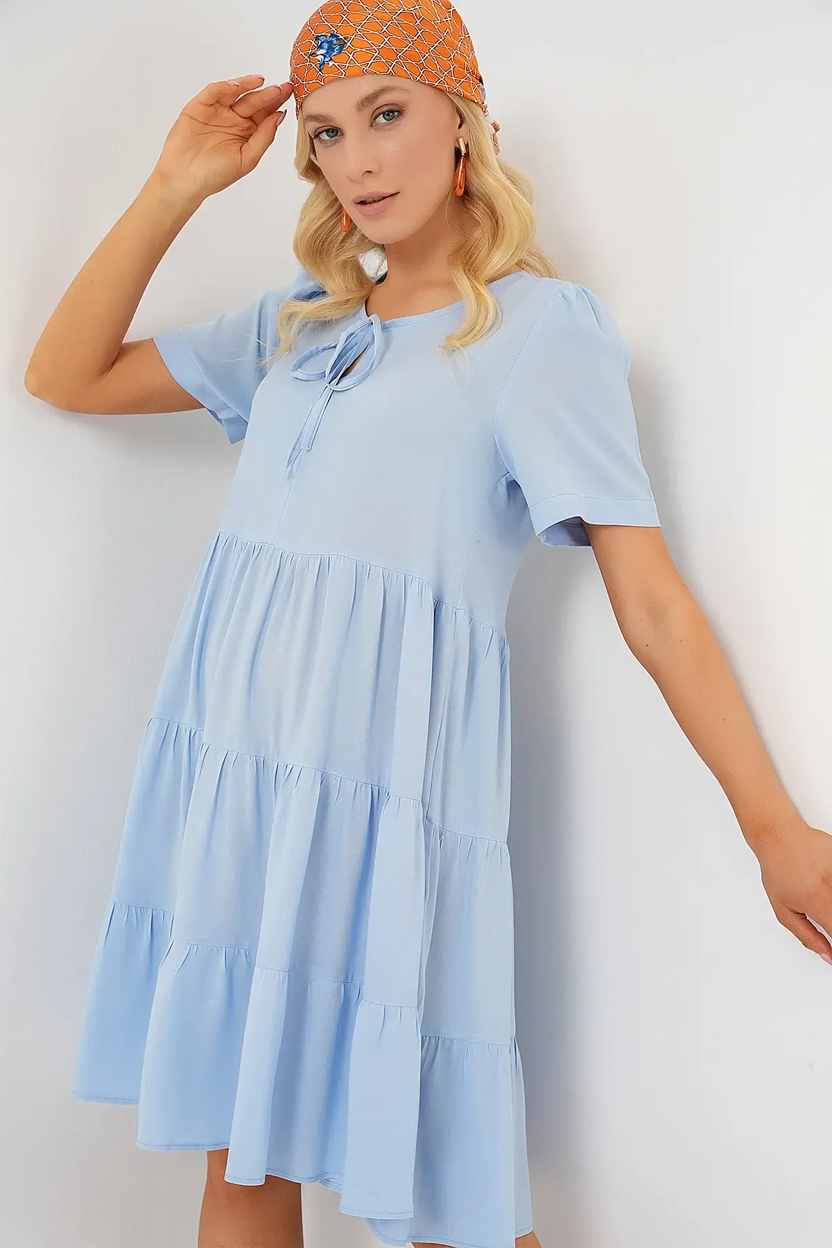 Kadın Kısa Kol Kısa Elbise 2554 - Mavi