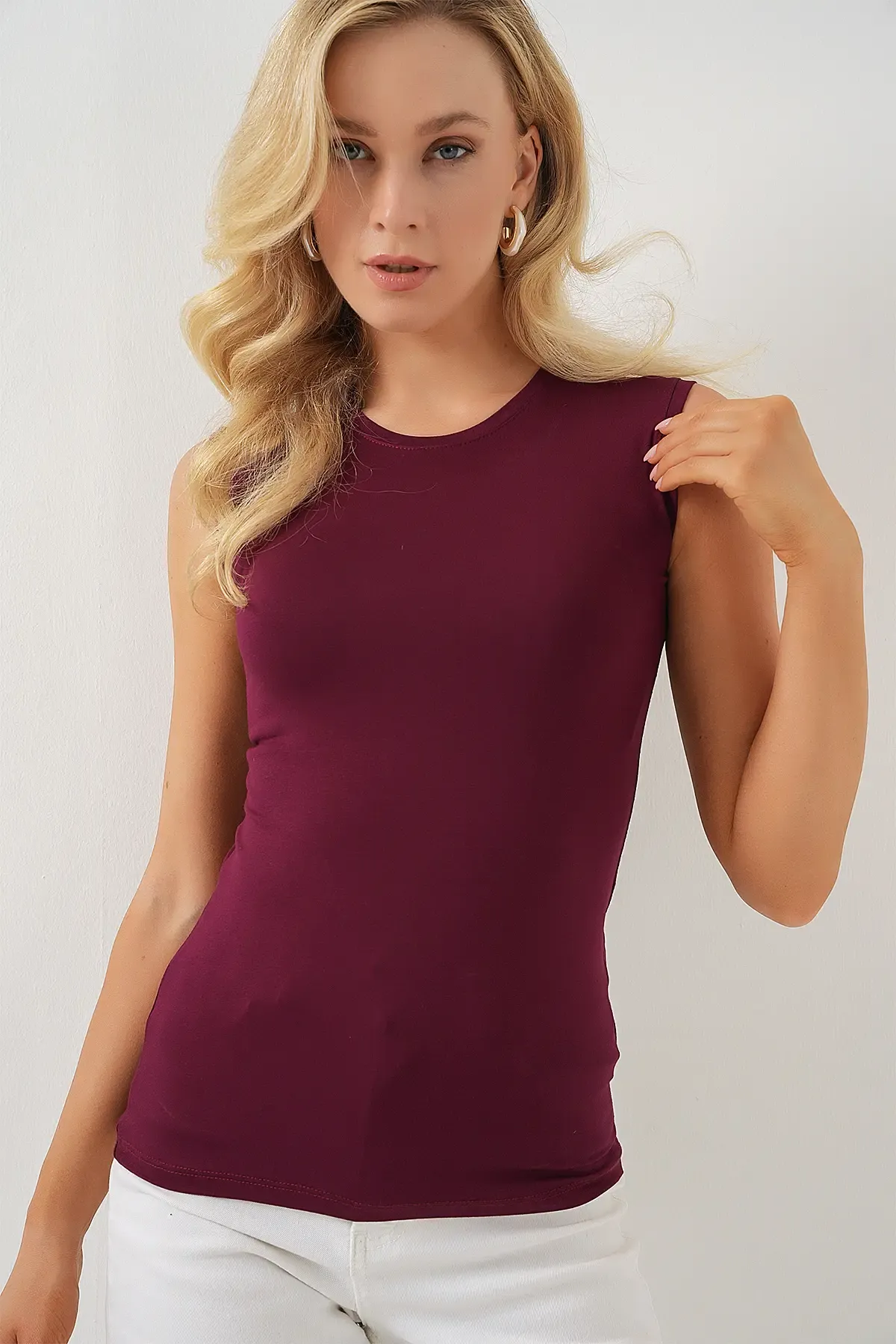 Kadın Kolsuz Body 4347 - Bordo