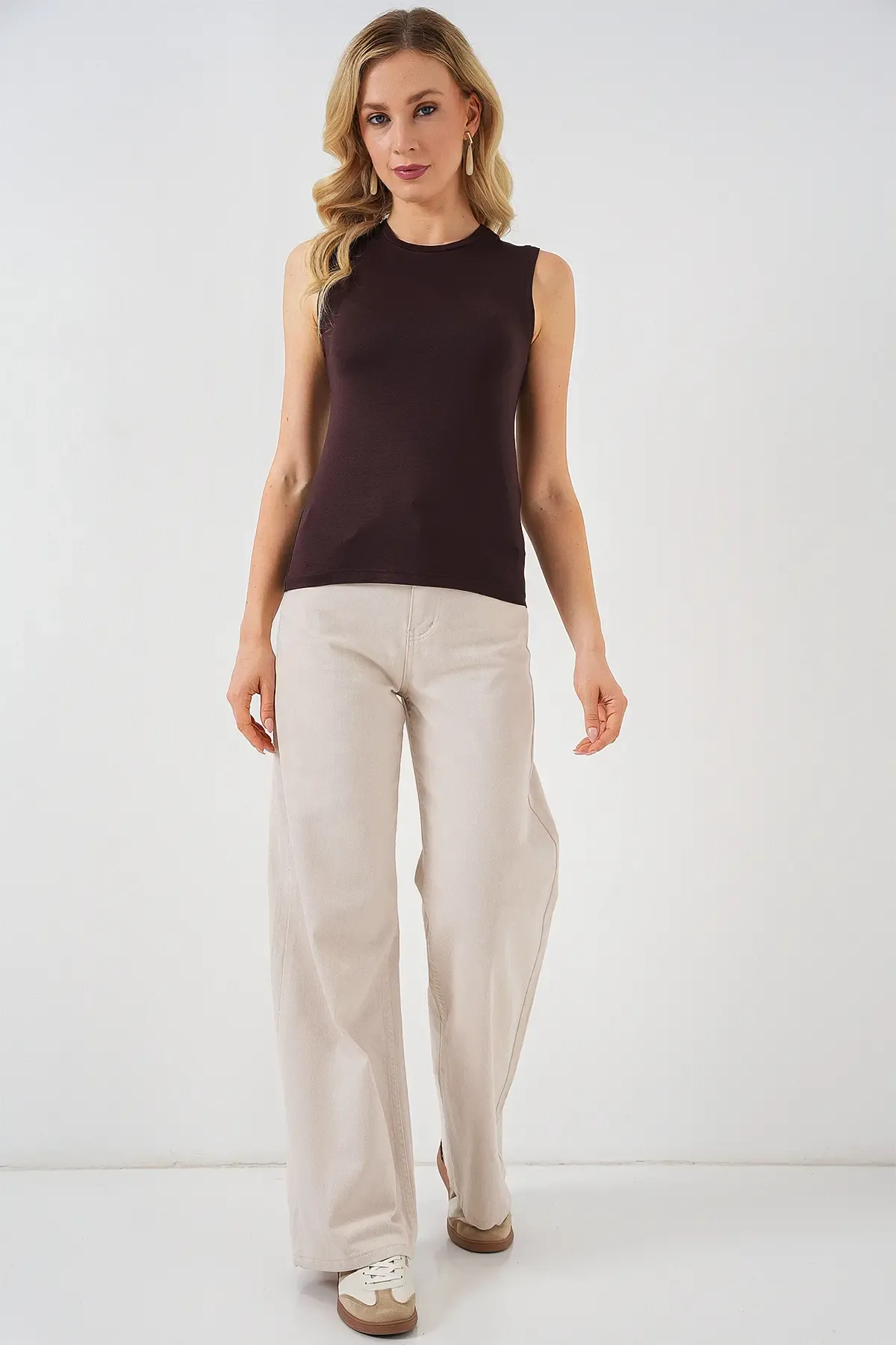 Kadın Kolsuz Body 4347 - Kahverengi