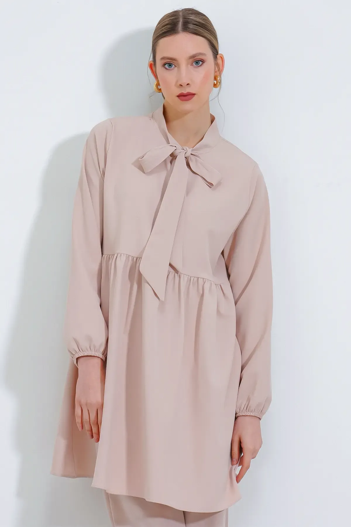 Kadın Krem Örme Pantolon Tunik Alt Üst Takım 6654