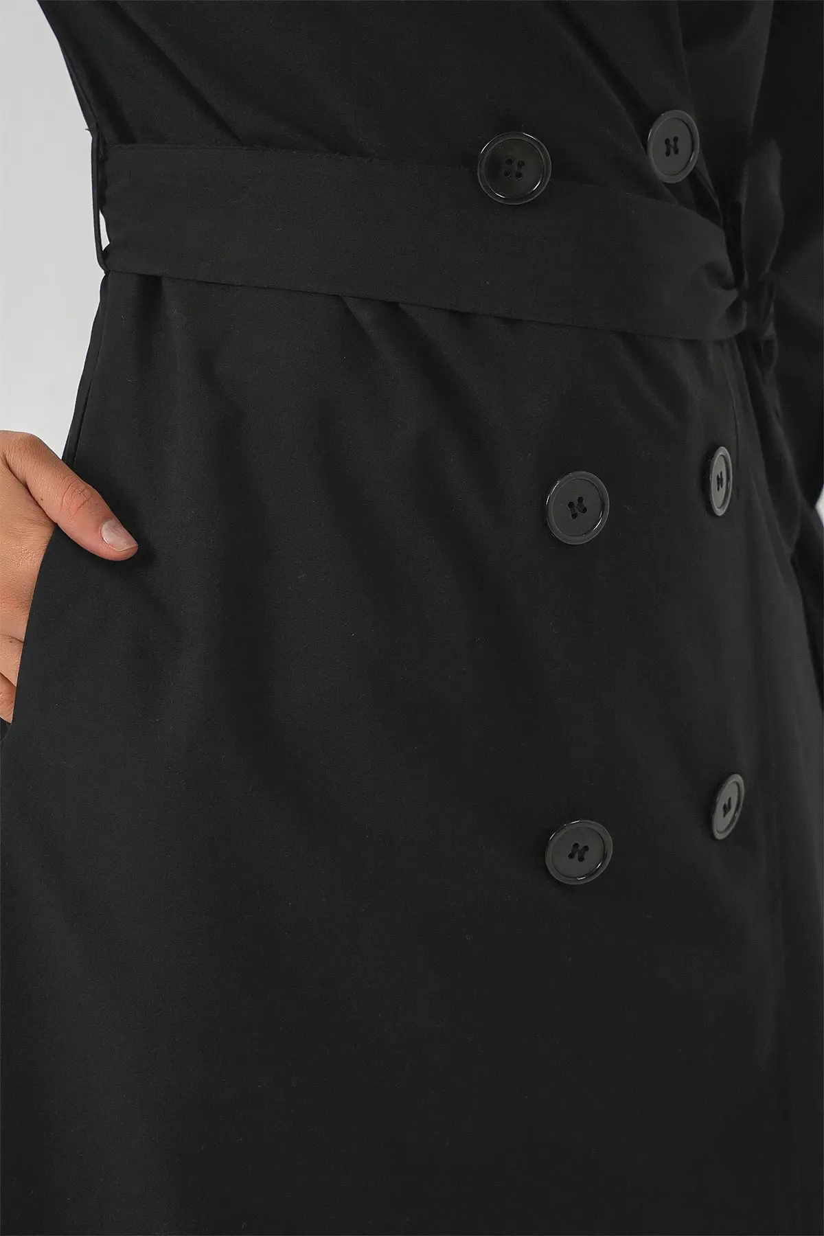 Kadın Kruvaze Yaka Trençkot 5978 - Siyah