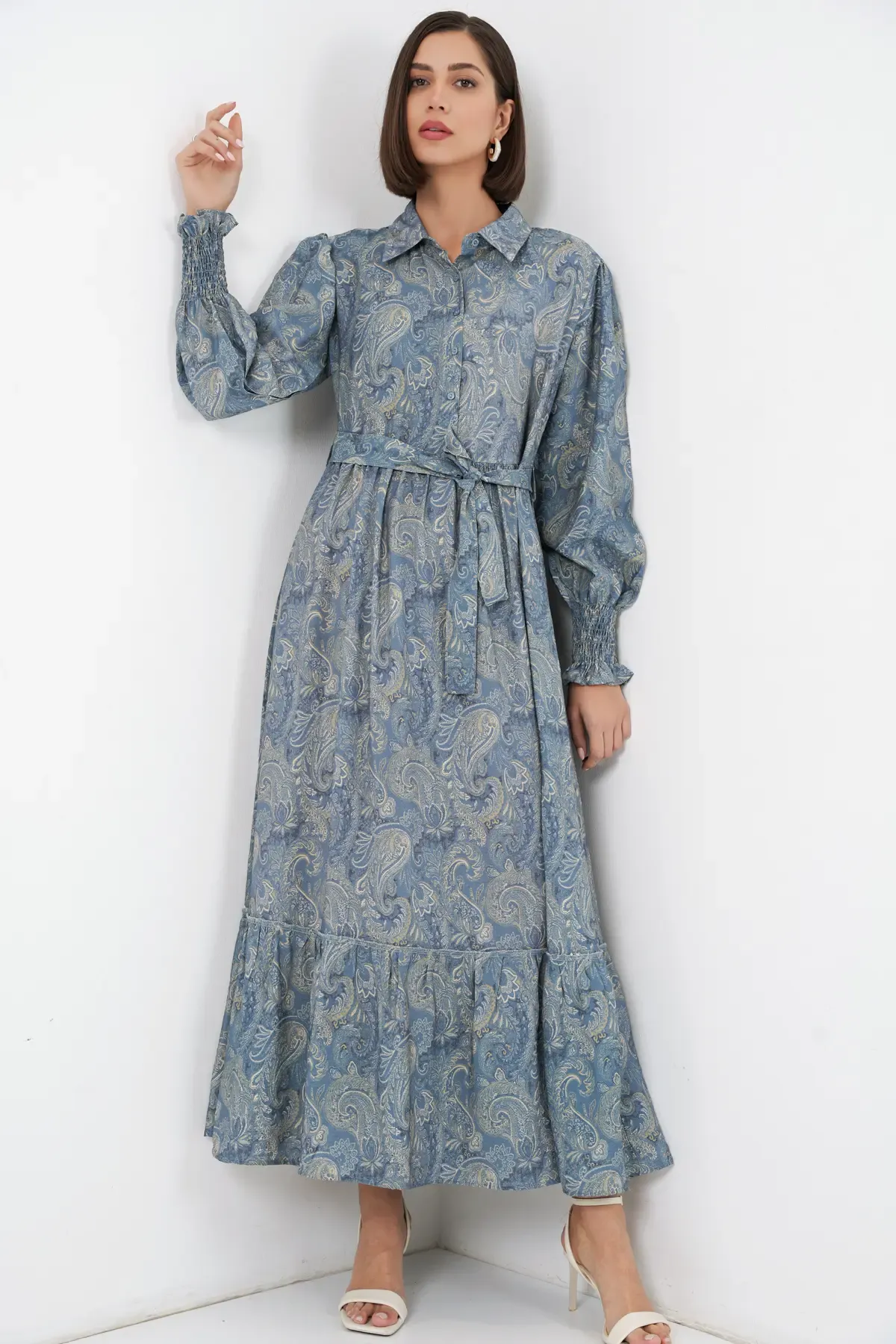 Kadın Kuşaklı Tesettür Elbise 2589 - Mint