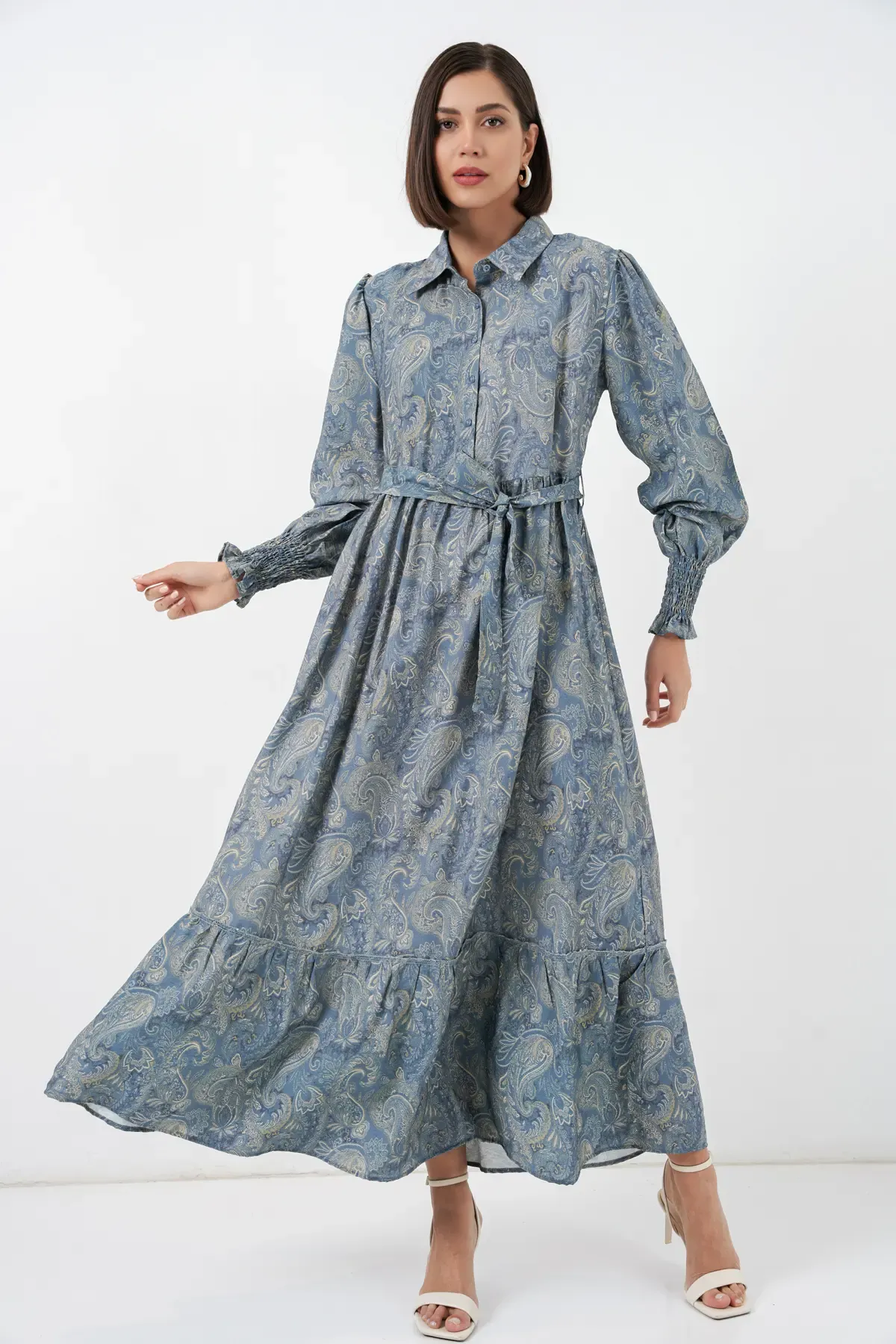 Kadın Kuşaklı Tesettür Elbise 2589 - Mint