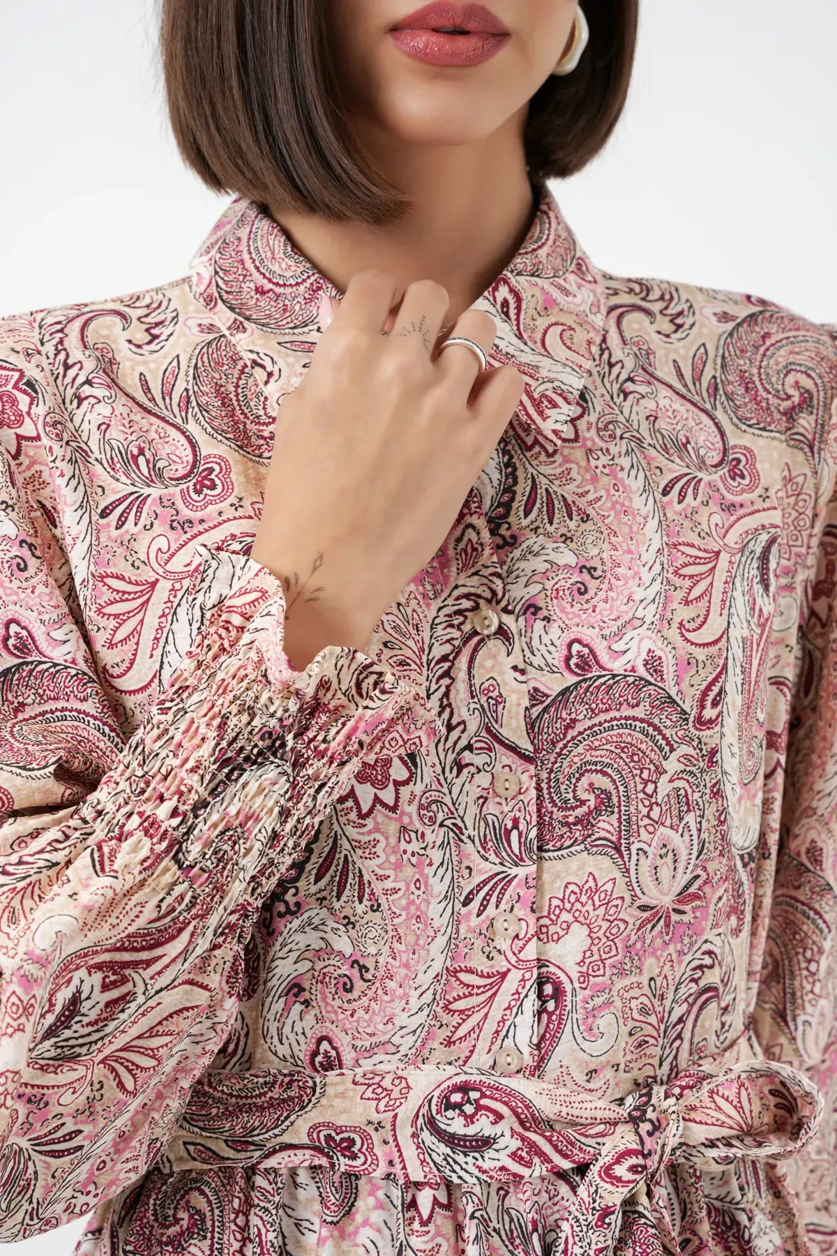 Kadın Kuşaklı Tesettür Elbise 2589 - Pembe