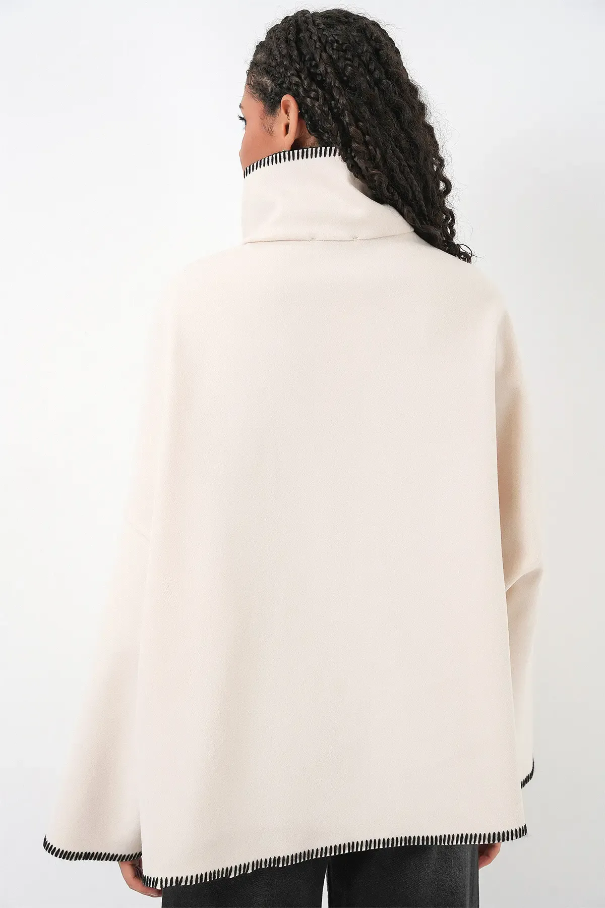 Kadın Nakışlı Kaşe Ceket 9167 - Ekru