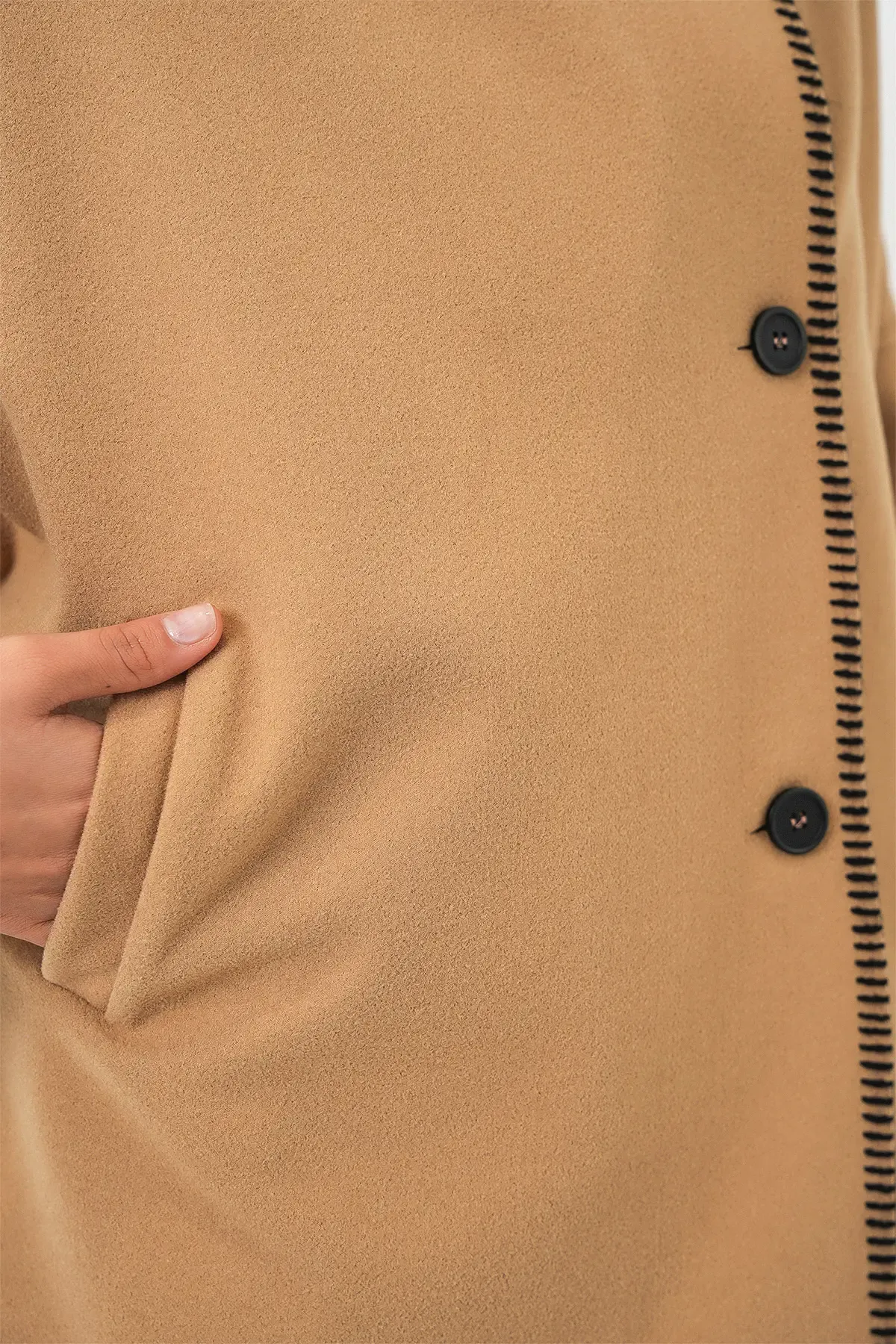 Kadın Nakışlı Kaşe Ceket 9167 - Hardal