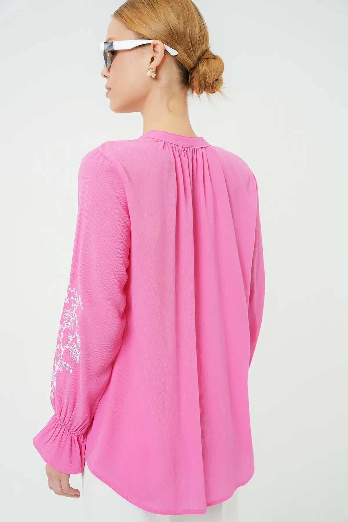 Kadın Nakışlı Örme Bluz 941 - Pembe