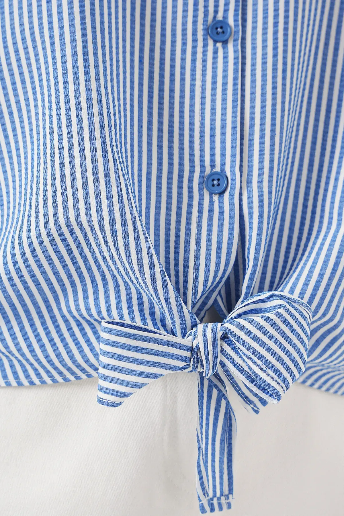 Kadın Önü Bağlamalı Çizgili Gömlek 20323 - Lacivert