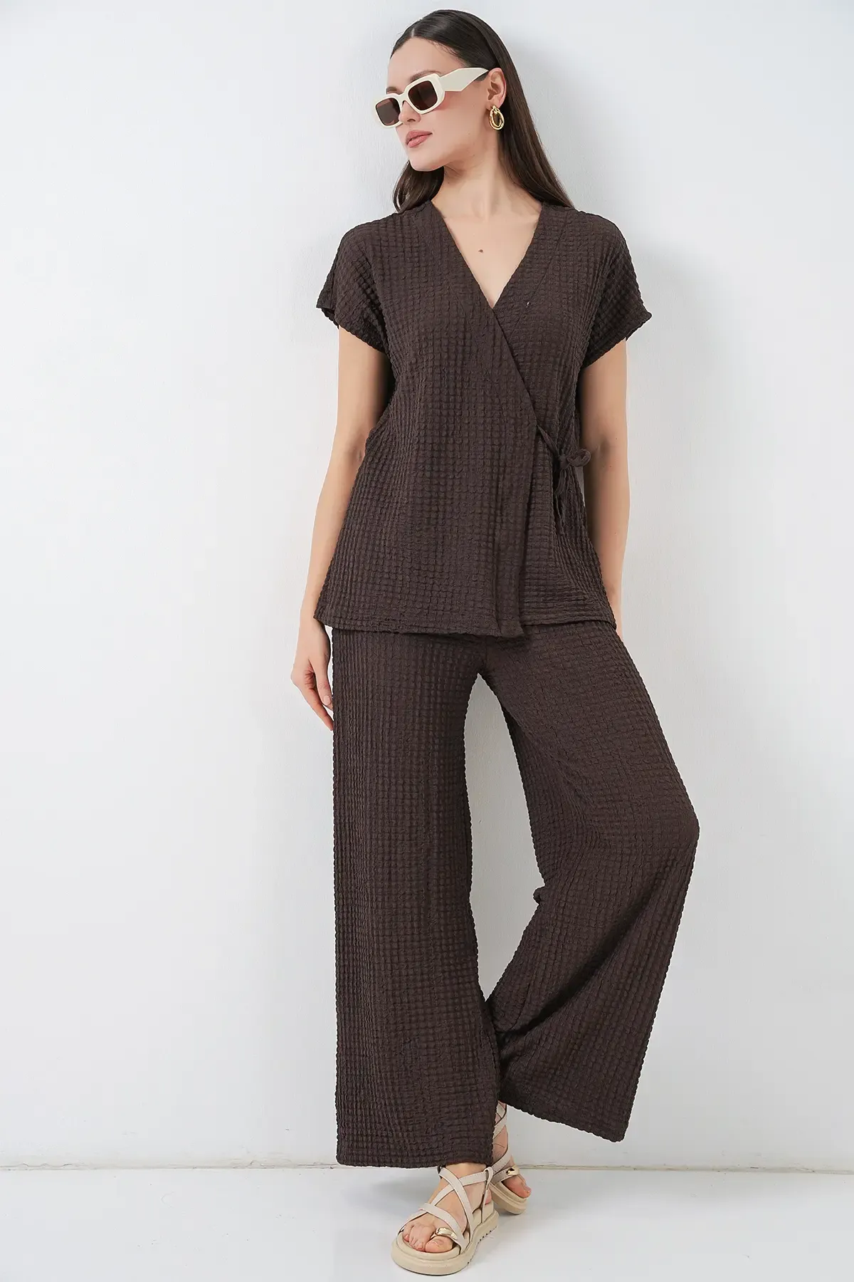 Kadın Örme İkili Takım 30064 - Kahverengi