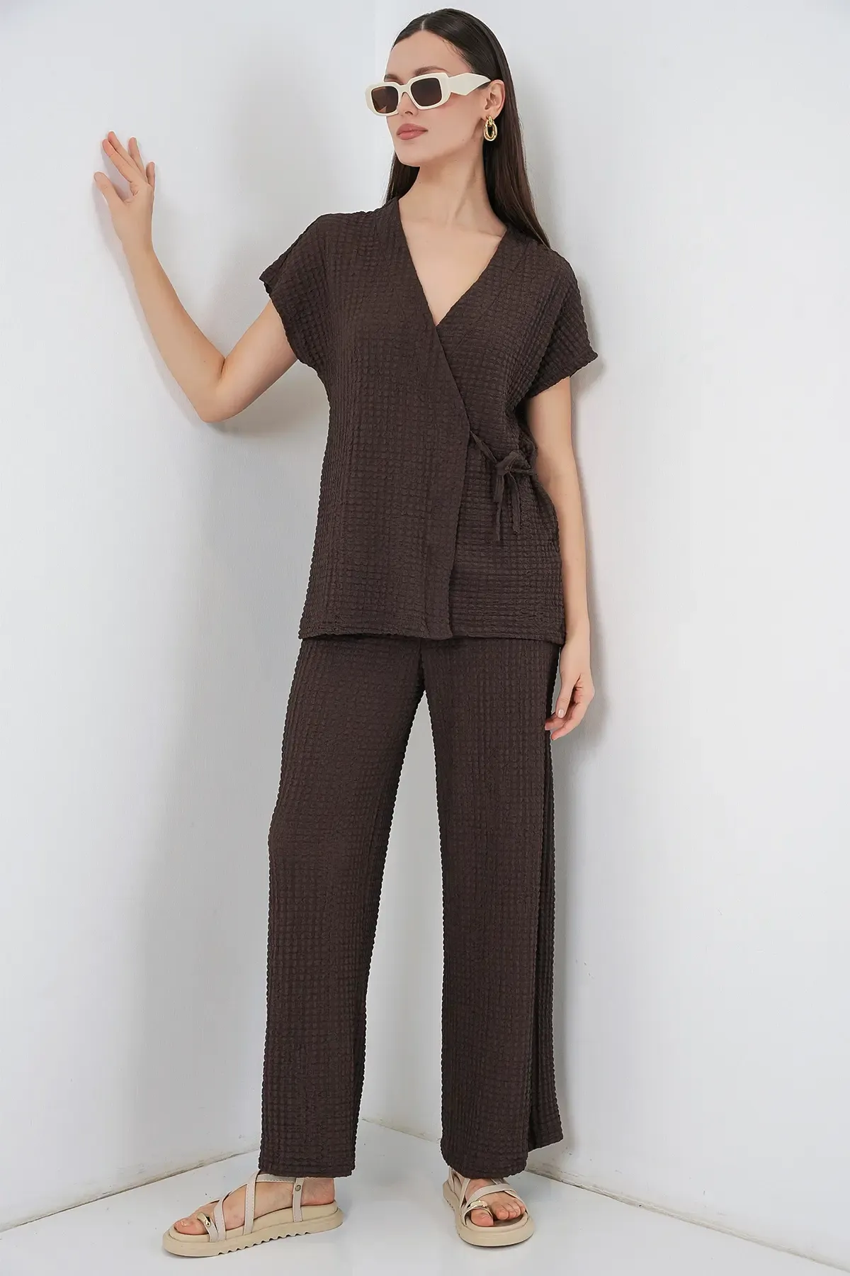Kadın Örme İkili Takım 30064 - Kahverengi