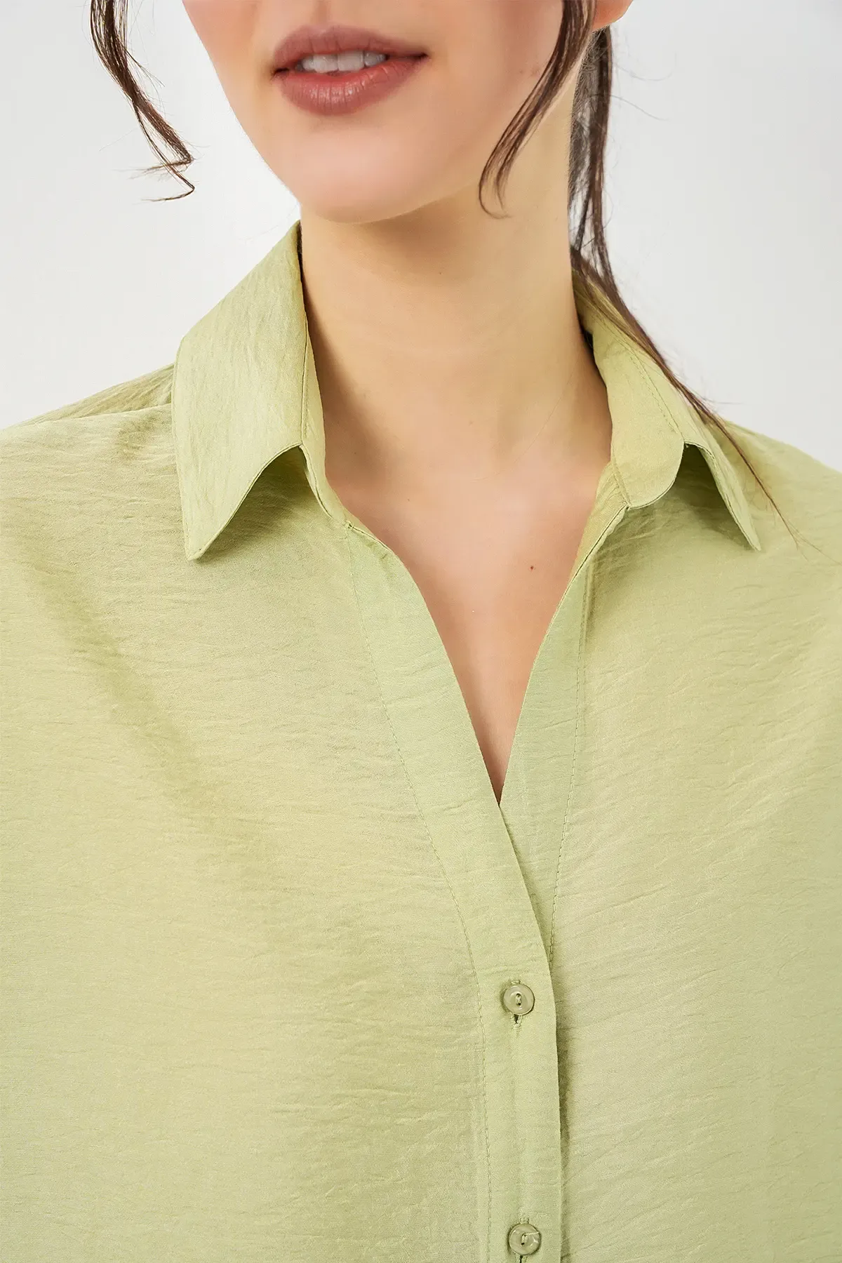 Kadın Oversize Kısa Kol Gömlek 20315 - Çağla