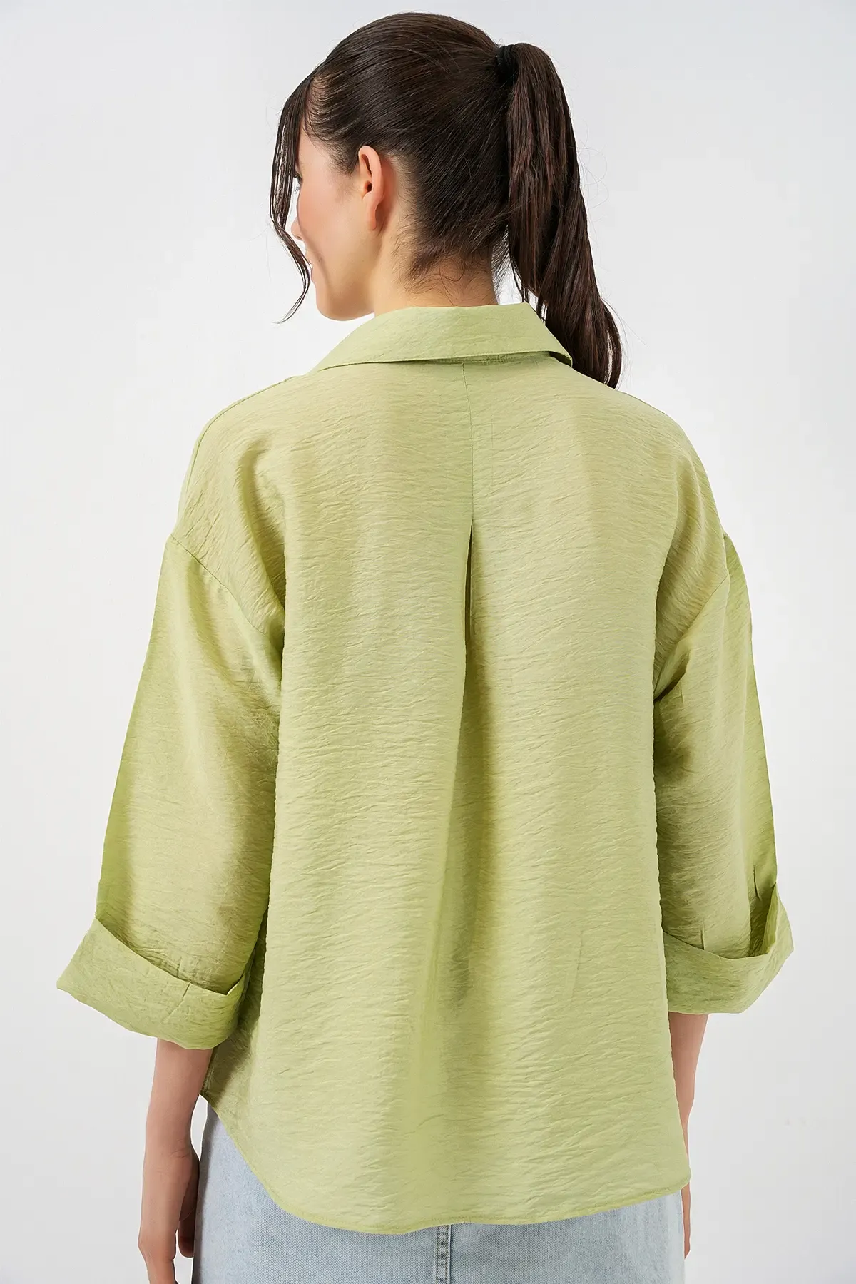 Kadın Oversize Kısa Kol Gömlek 20315 - Çağla