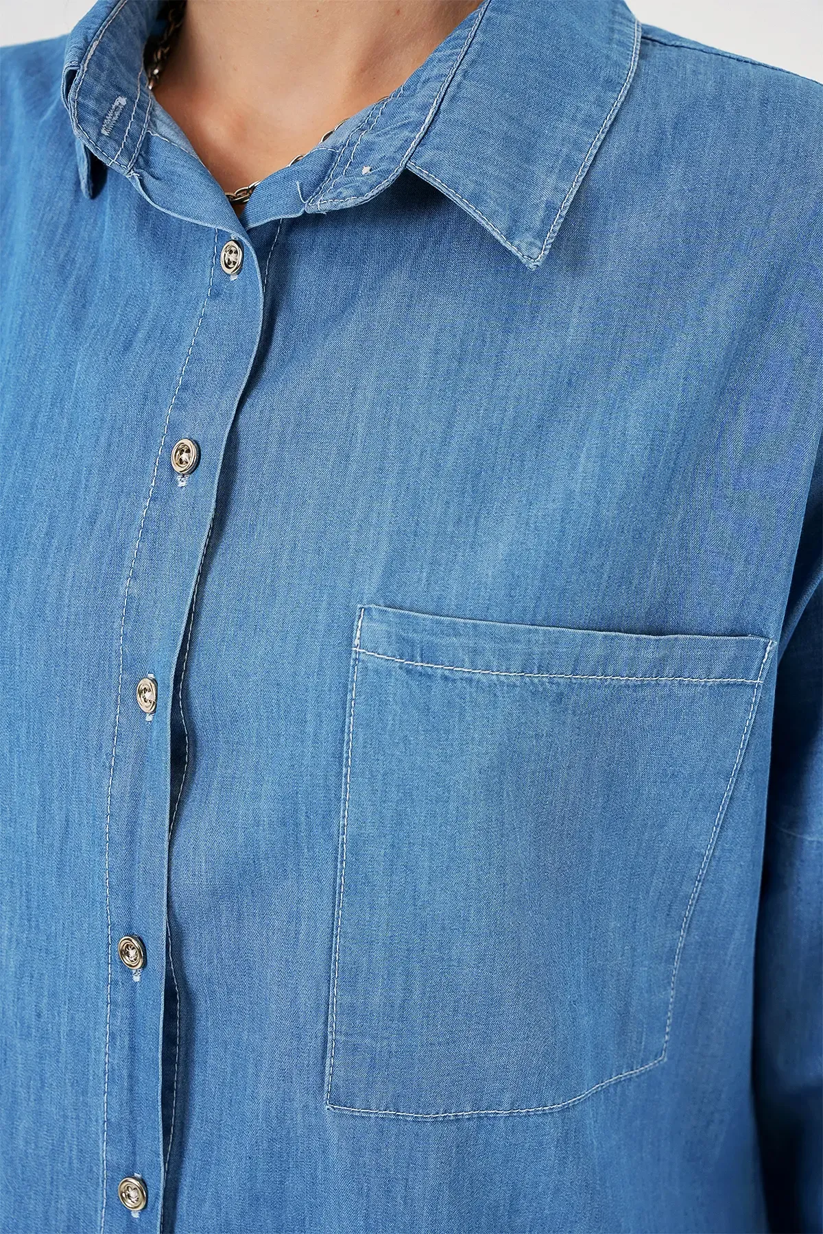 Kadın Oversize Kot Gömlek 20280 - Mavi